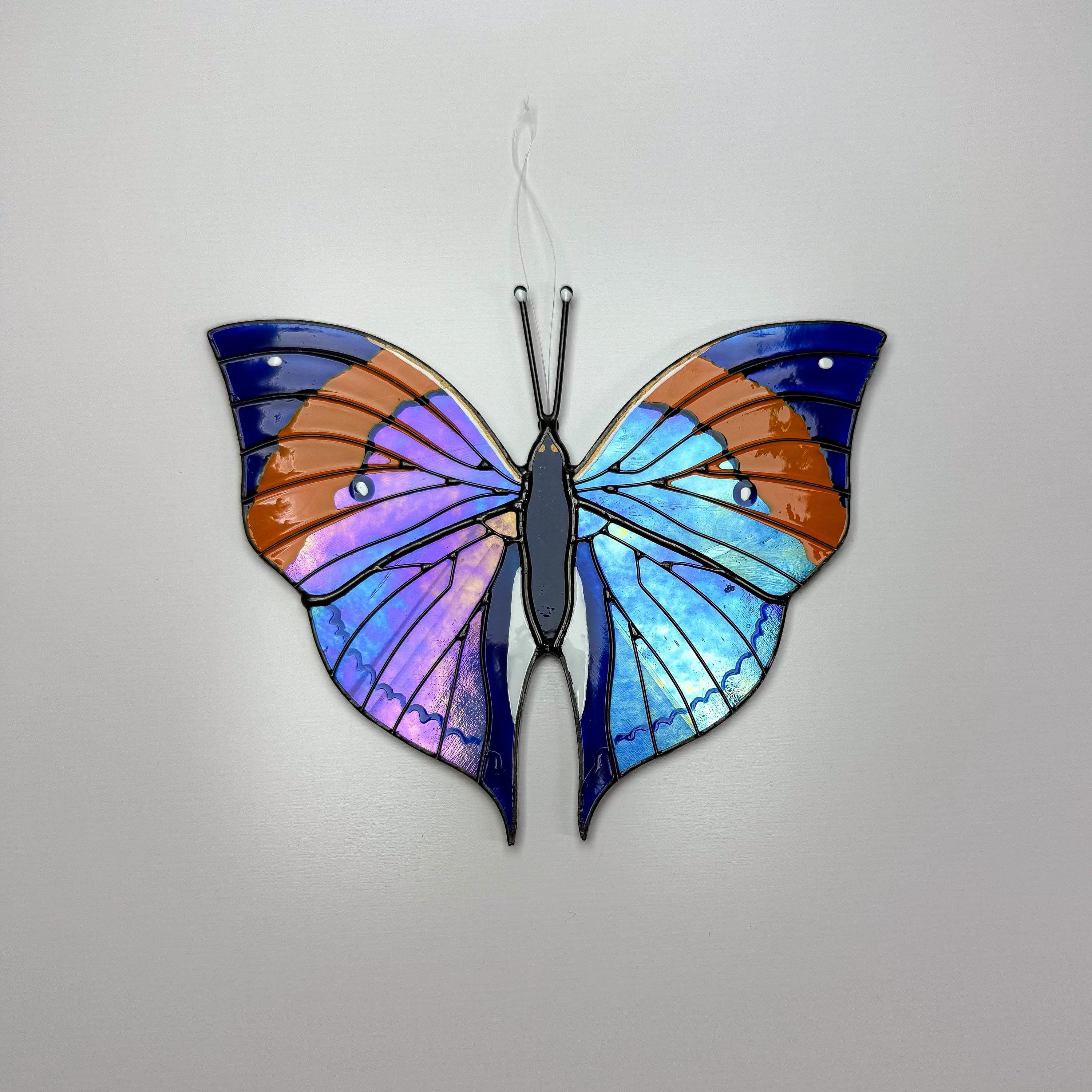 SunStainedGlassUA Orange Oakleaf Stained Glass Butterfly Suncatcher