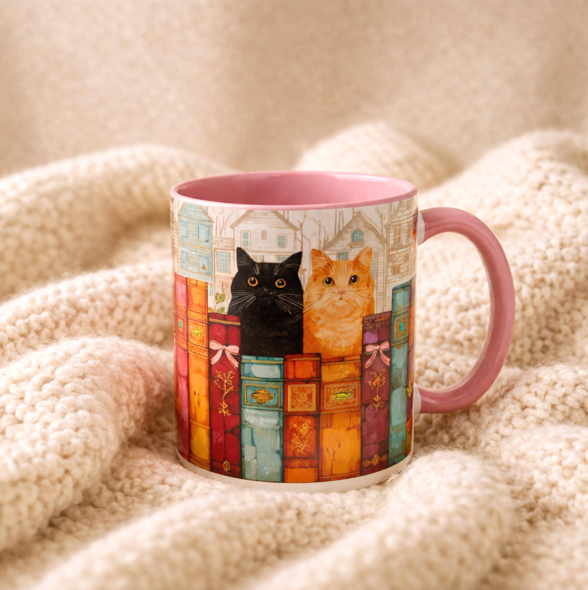 Cat Book Lover Mug Bookshelf Coffee Mug Reader Gift Bookish Cottagecore Cup