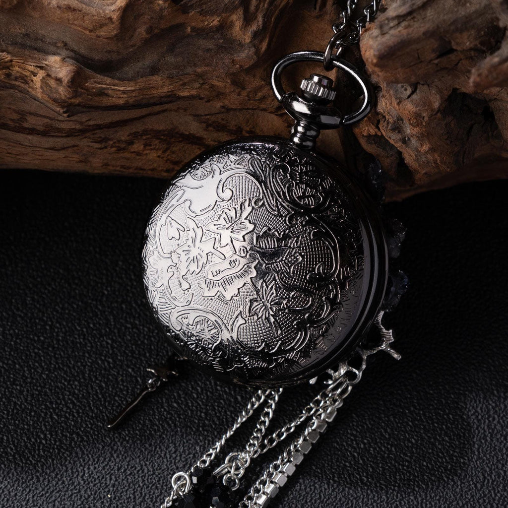 Oryeia Handmade Gothic Pocket Watch Real Blue Morpho Butterfly Jewelry Black Rose Pendant