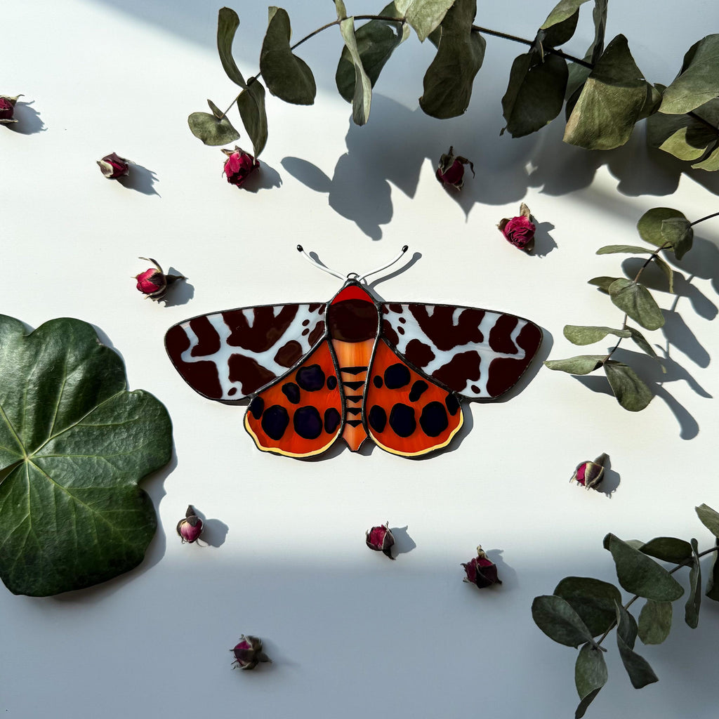 SunStainedGlassUA Garden Tiger Moth Stained Glass Suncatcher 5.6in