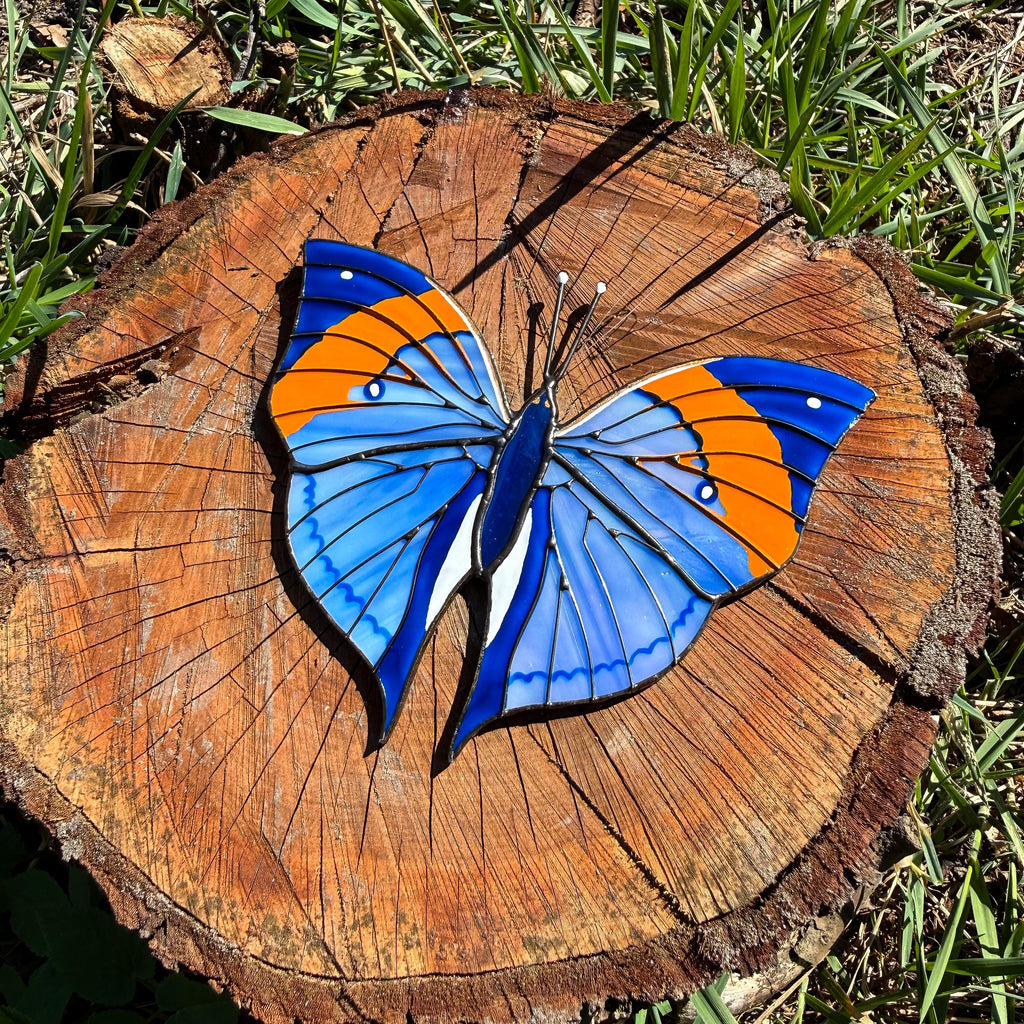 SunStainedGlassUA Orange Oakleaf Stained Glass Butterfly Suncatcher