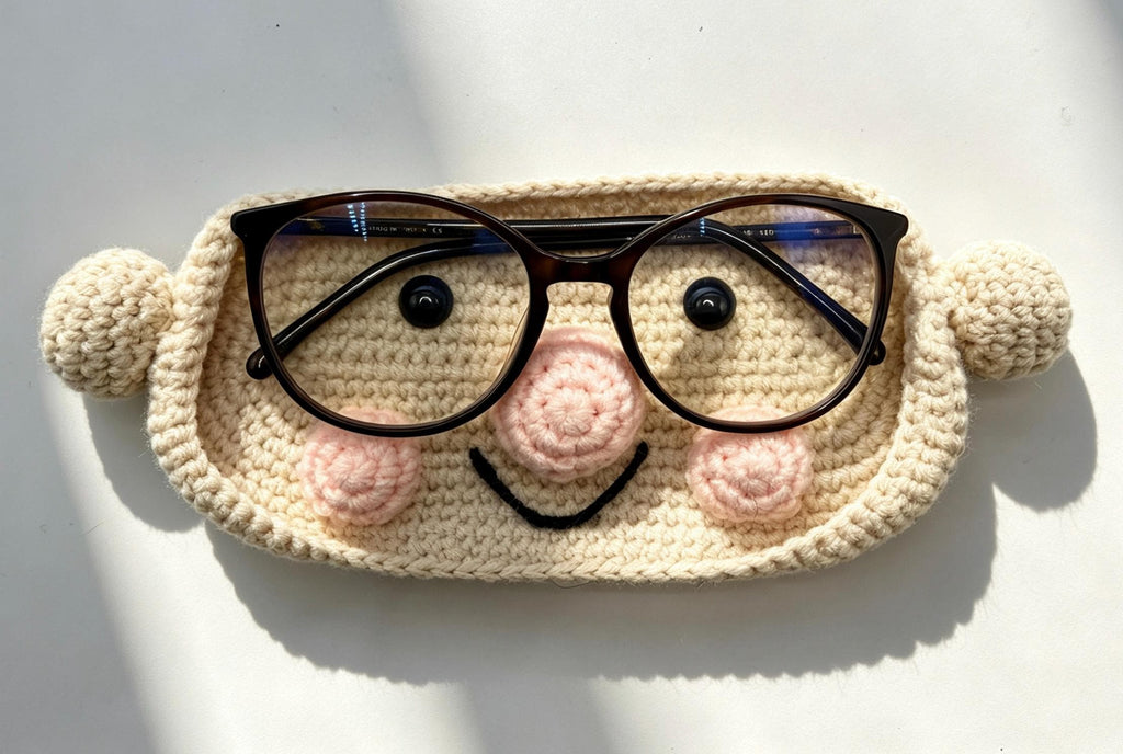 CrochetRecipe Handmade Piggy Bear Crochet Eyeglass Holder Stand Brown