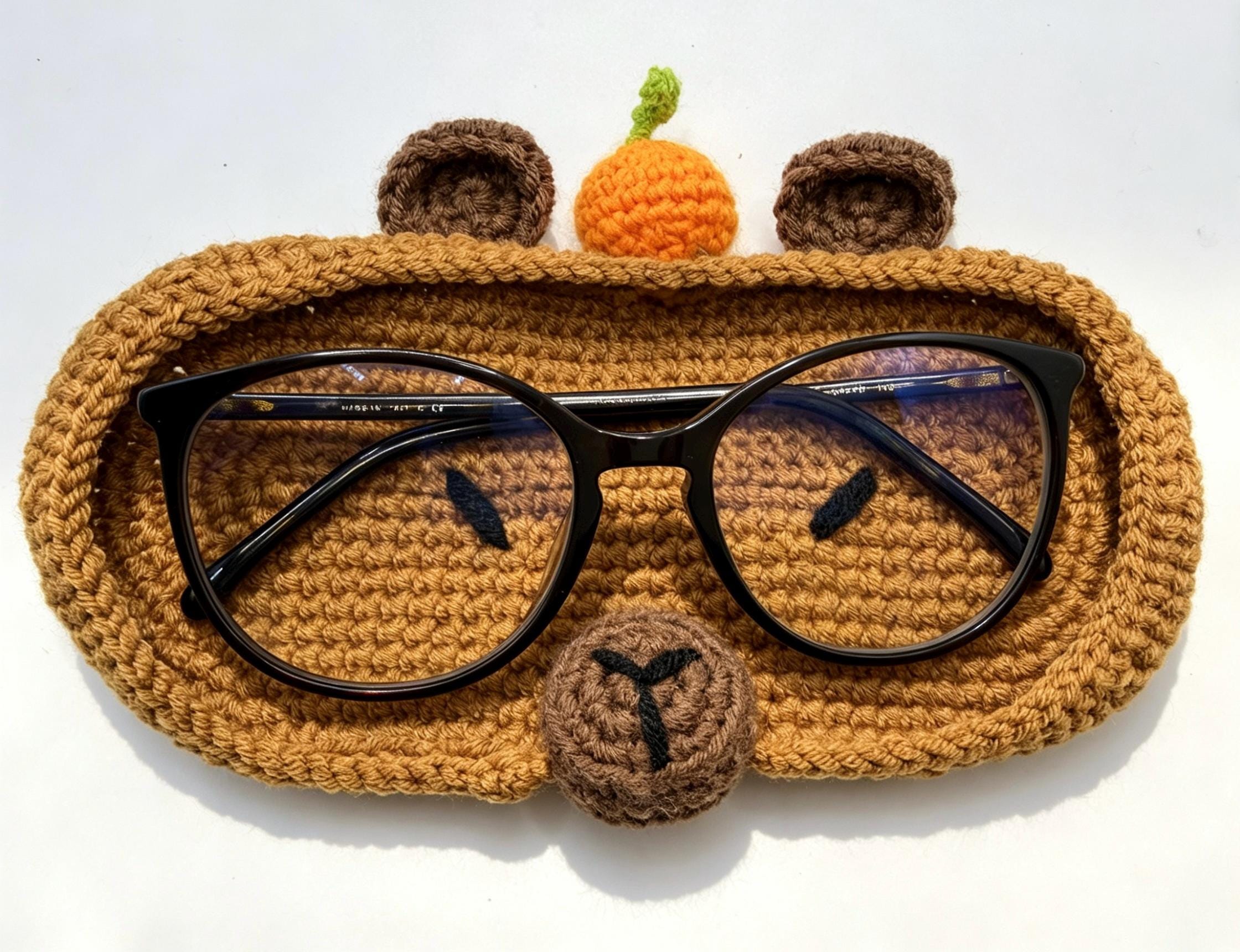 CrochetRecipe Handmade Piggy Bear Crochet Eyeglass Holder Stand Brown