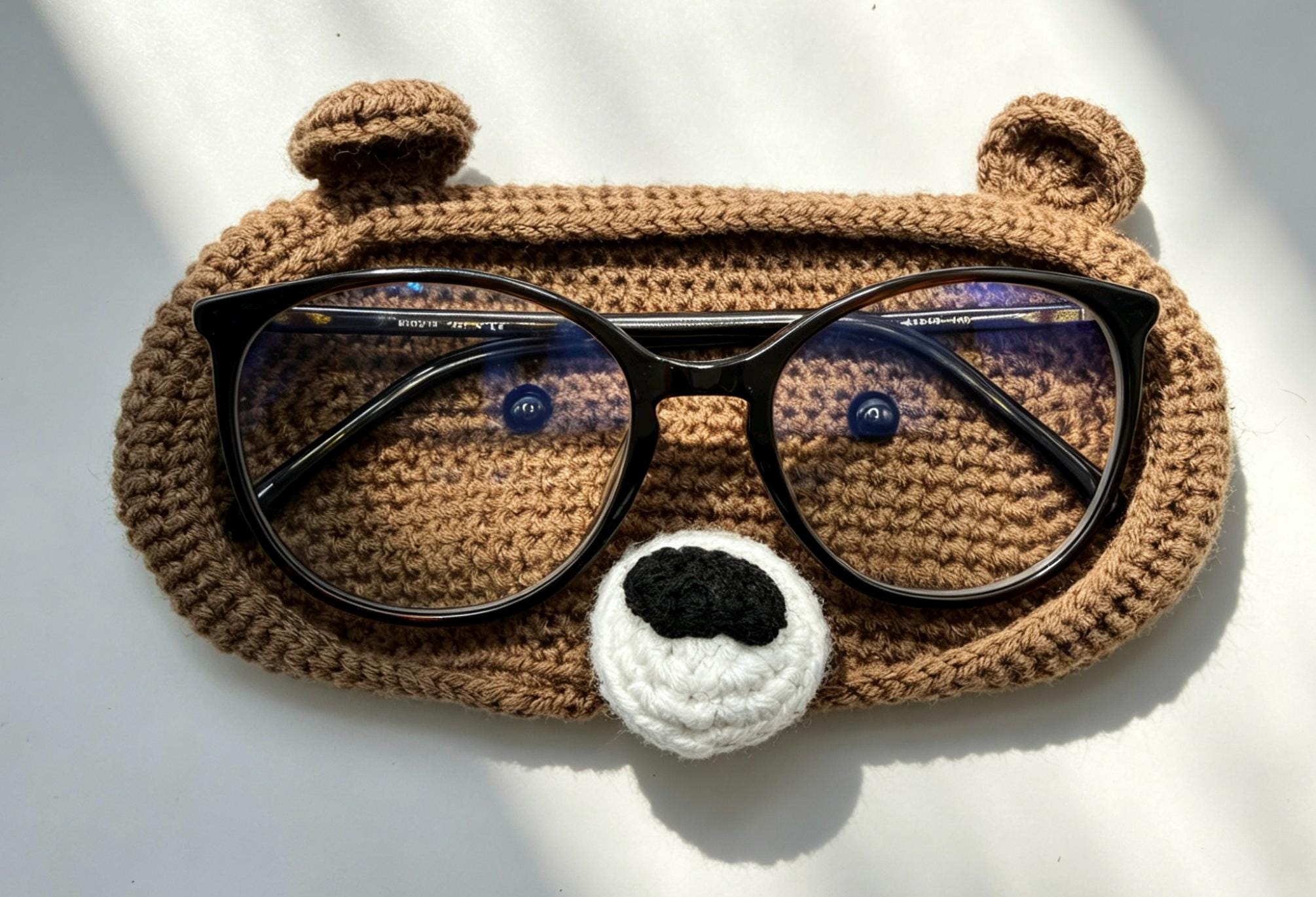 CrochetRecipe Handmade Piggy Bear Crochet Eyeglass Holder Stand Brown