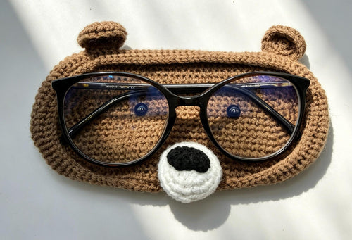 CrochetRecipe Handmade Piggy Bear Crochet Eyeglass Holder Stand Brown