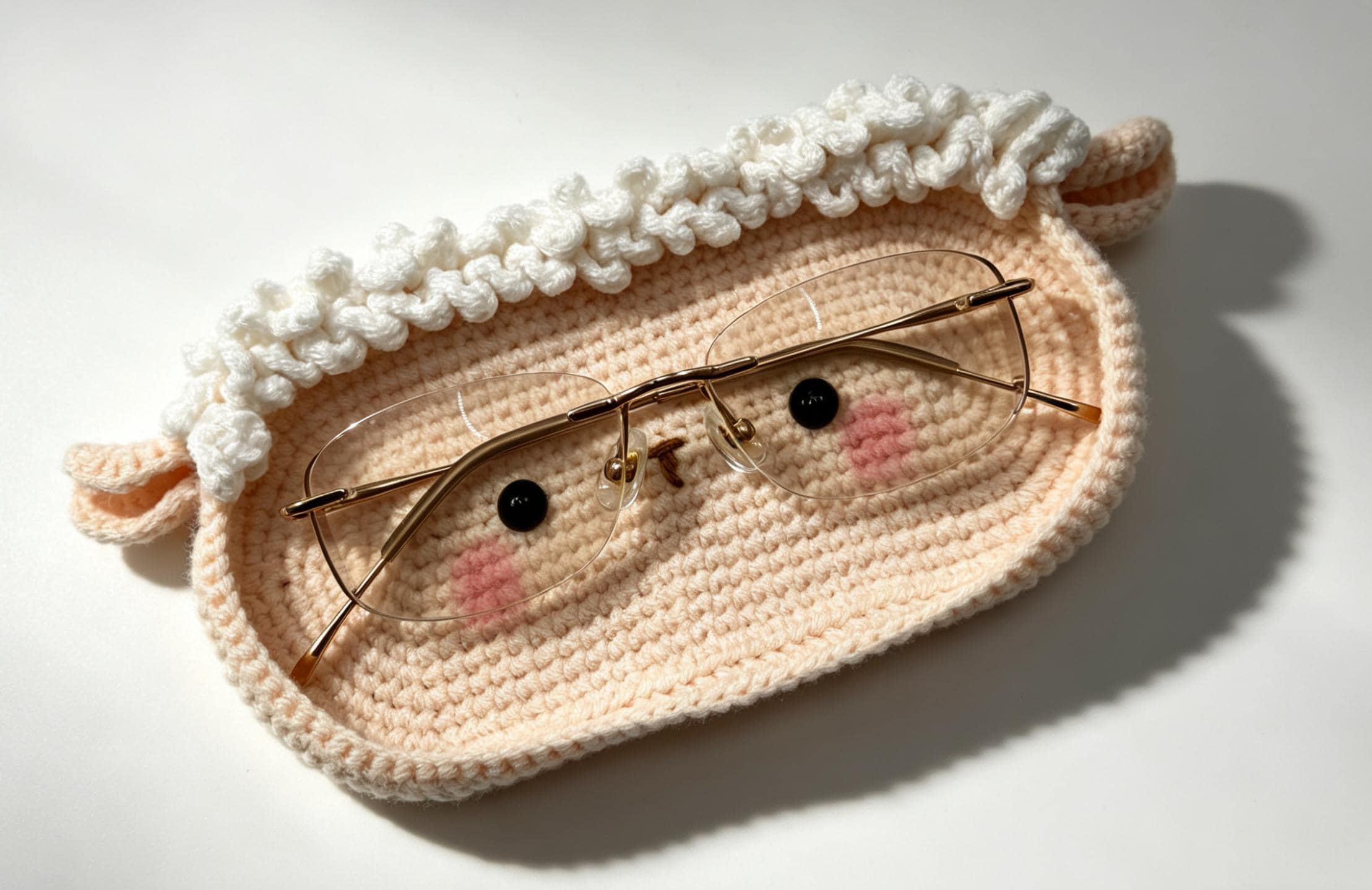 CrochetRecipe Handmade Piggy Bear Crochet Eyeglass Holder Stand Brown