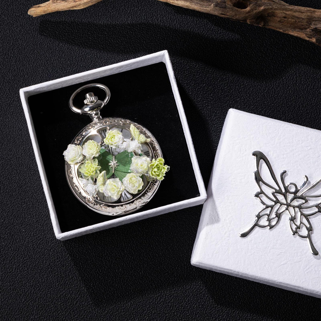 Oryeia Green Butterfly Specimen Handmade Pocket Watch Necklace