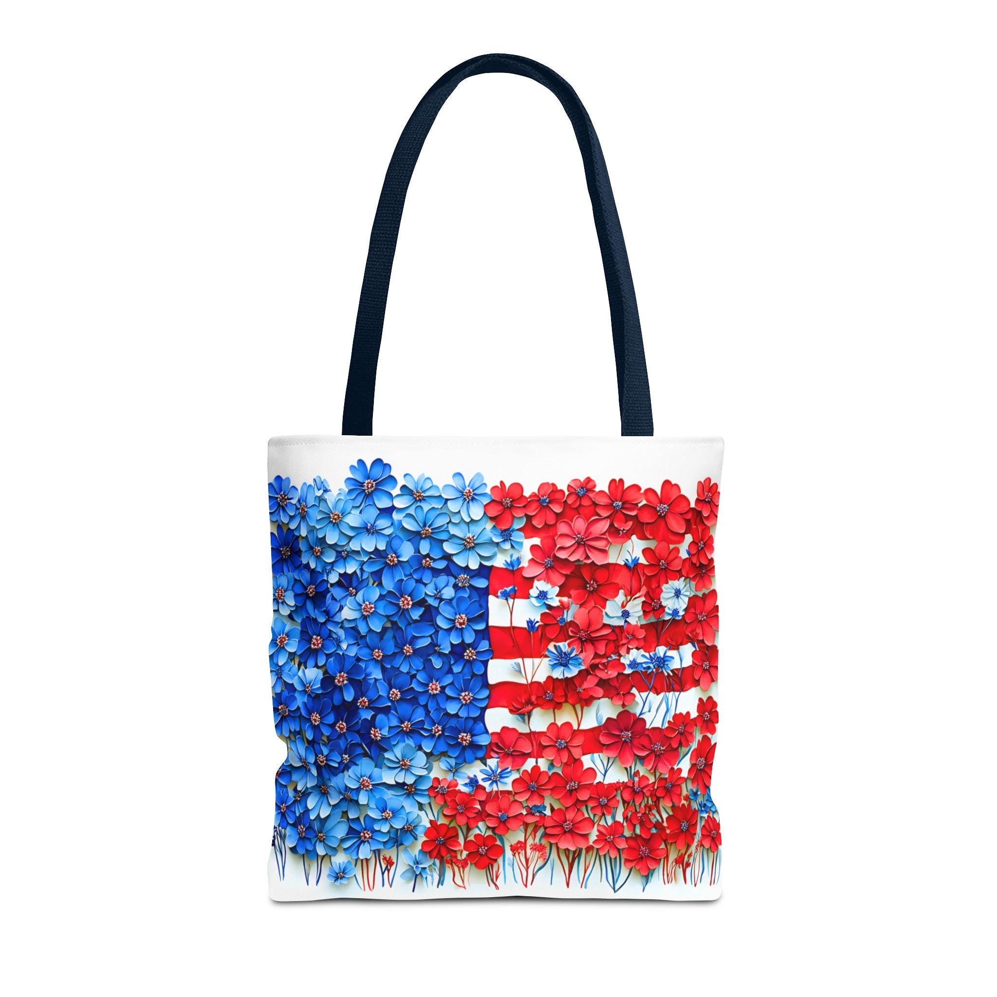 American Flag Floral Tote Bag Patriotic Wildflower Design 4th of July Gift