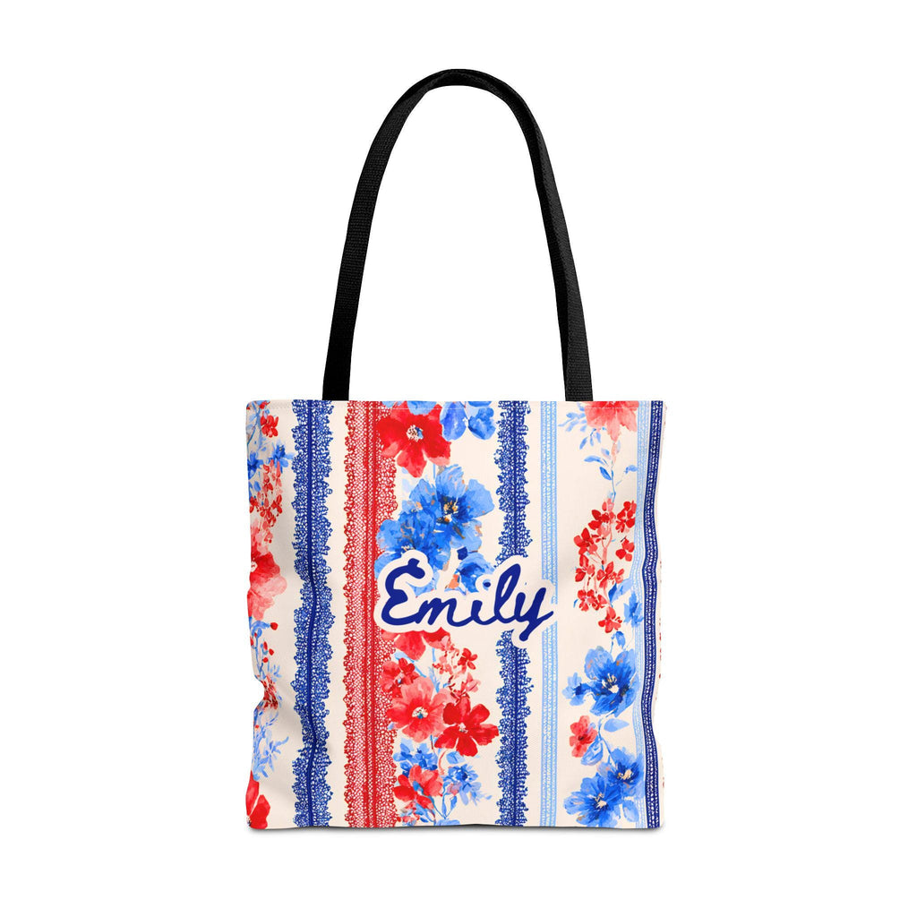 Personalized Floral Tote Bag Red White Blue Custom Patriotic Gift