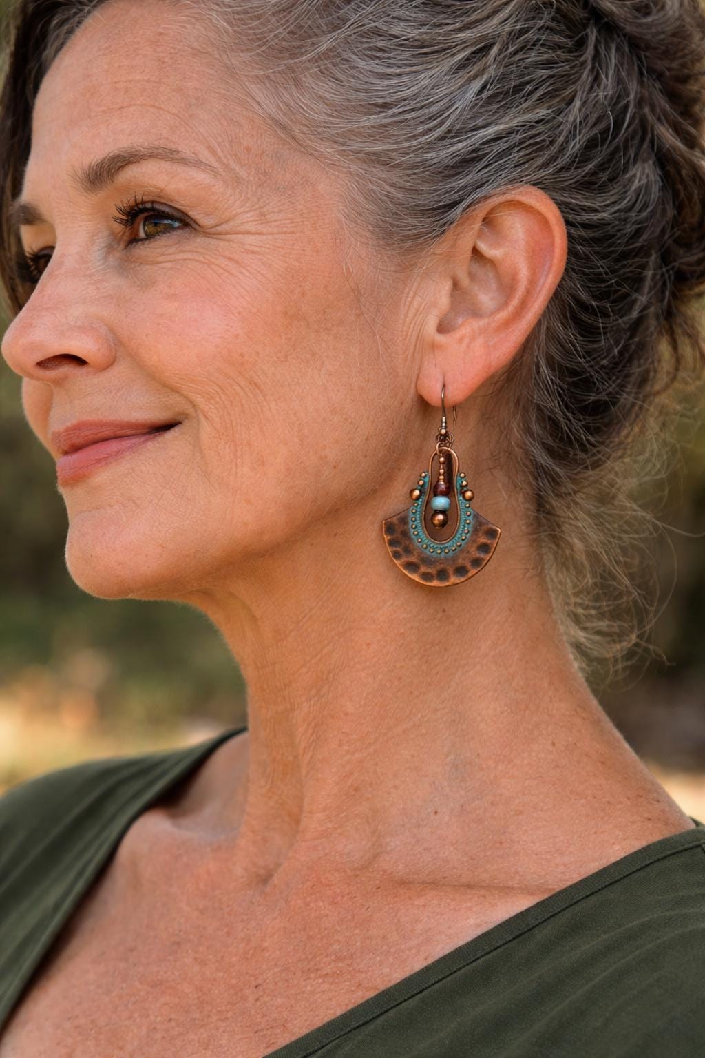 BohoWrapFrancesca Boho Copper Patina Dangle Earrings Turquoise Blue
