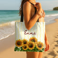 Personalized Sunflower Tote Bag with Custom Name, Yellow Floral Tote