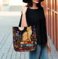 Celestial Cat Bookshelf Tote Bag Bookish Floral Reading Cozy