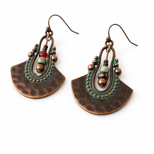 BohoWrapFrancesca Boho Copper Patina Dangle Earrings Turquoise Blue