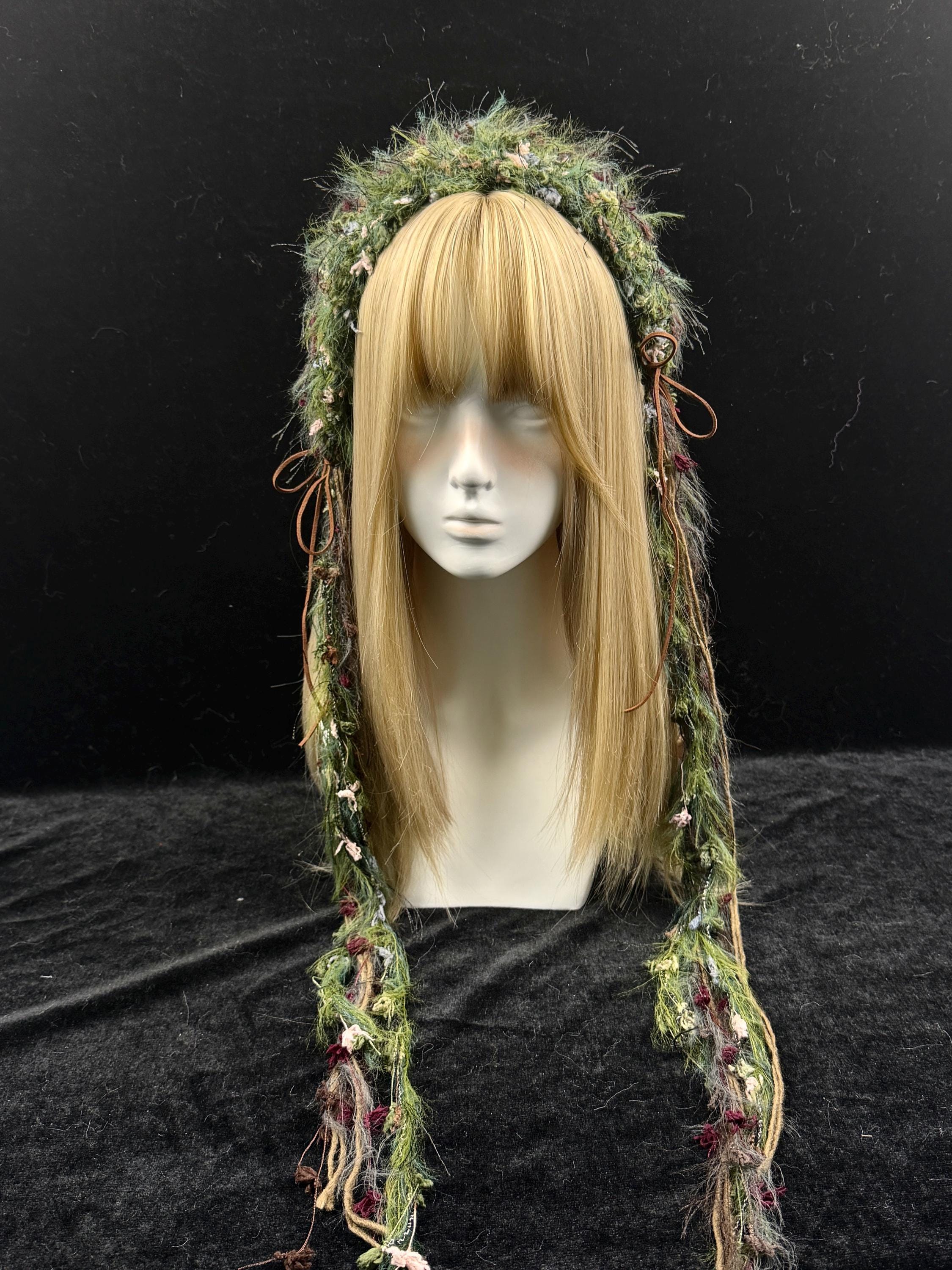 Handmade Forest Headband: Fluffy Floral Yarn, Boho Fairycore Accessory