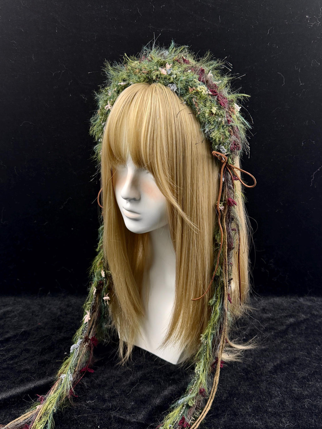 StellarPride Handmade Forest Headband Fluffy Floral Yarn Boho Fairycore Accessory