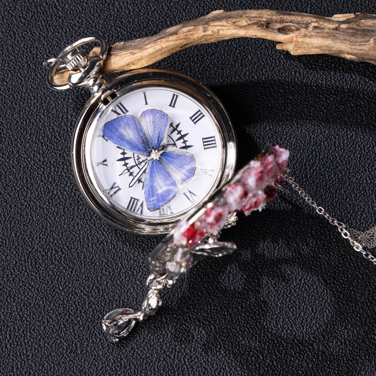 Oryeia Handmade Pocket Watch With Real Blue Morpho Butterfly Specimen