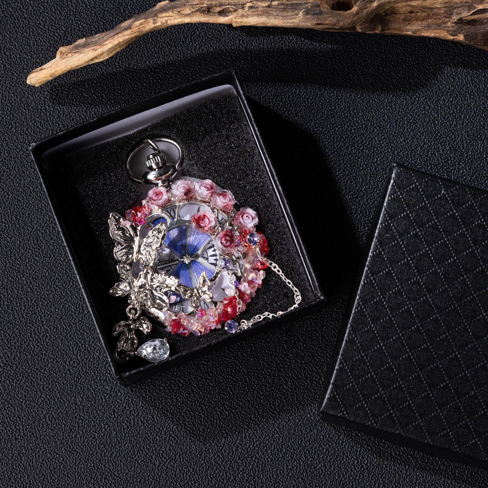 Oryeia Handmade Pocket Watch With Real Blue Morpho Butterfly Specimen