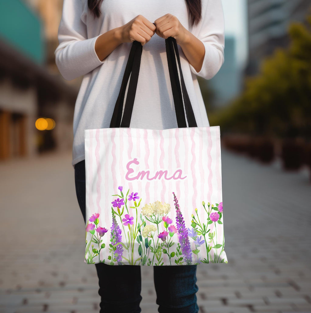 Personalized Grandma Floral Tote Bag Custom Name Wildflower Mother's Day Gift