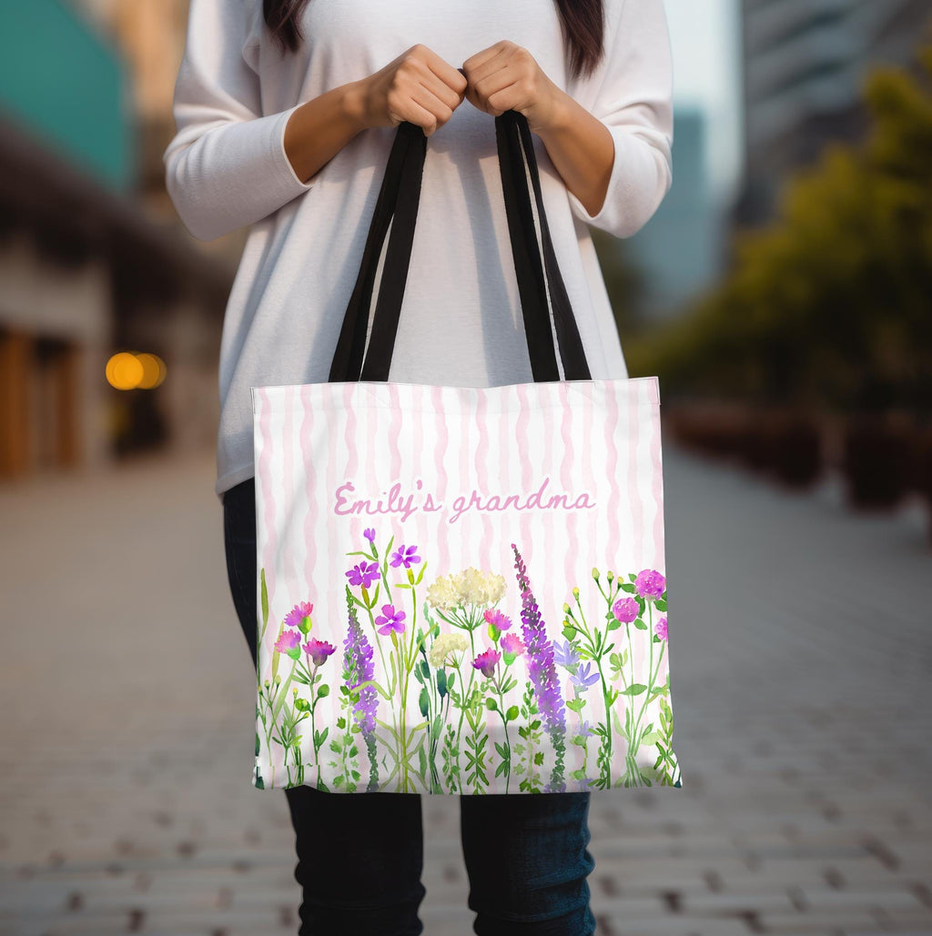 Personalized Grandma Floral Tote Bag Custom Name Wildflower Mother's Day Gift