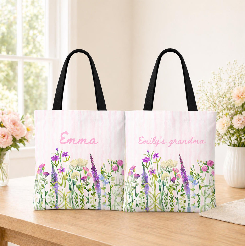 Personalized Grandma Floral Tote Bag Custom Name Wildflower Mother's Day Gift