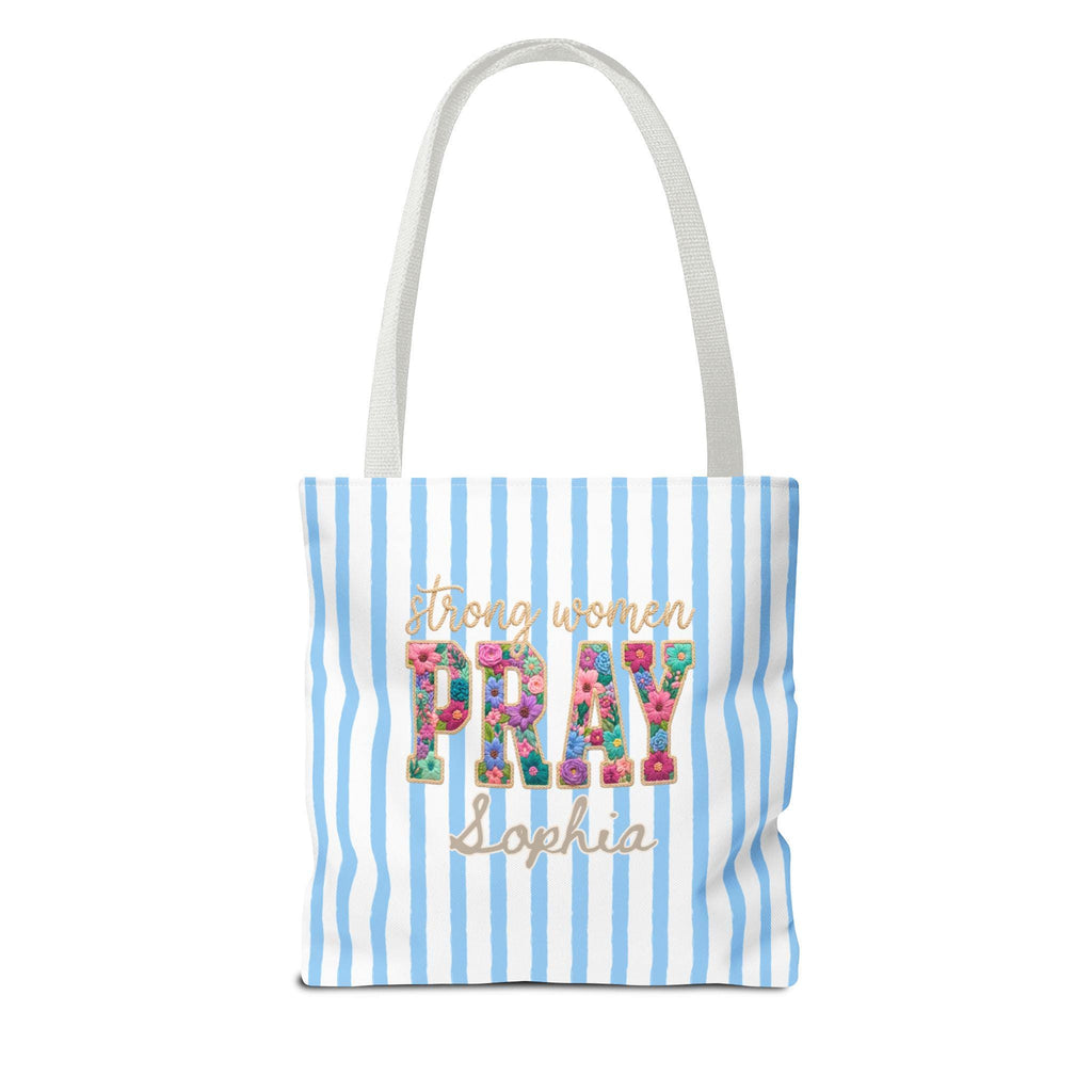 Personalized Christian Tote Bag Strong Women Pray, Floral Faith Gift for Women, Custom Name