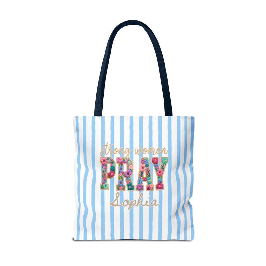 Personalized Christian Tote Bag Strong Women Pray, Floral Faith Gift for Women, Custom Name