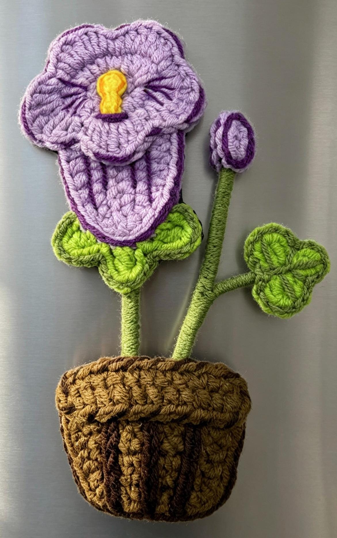 CrochetRecipe Handmade Crochet Plant Fridge Refrigerator Magnets Mini Potted Flower 3in