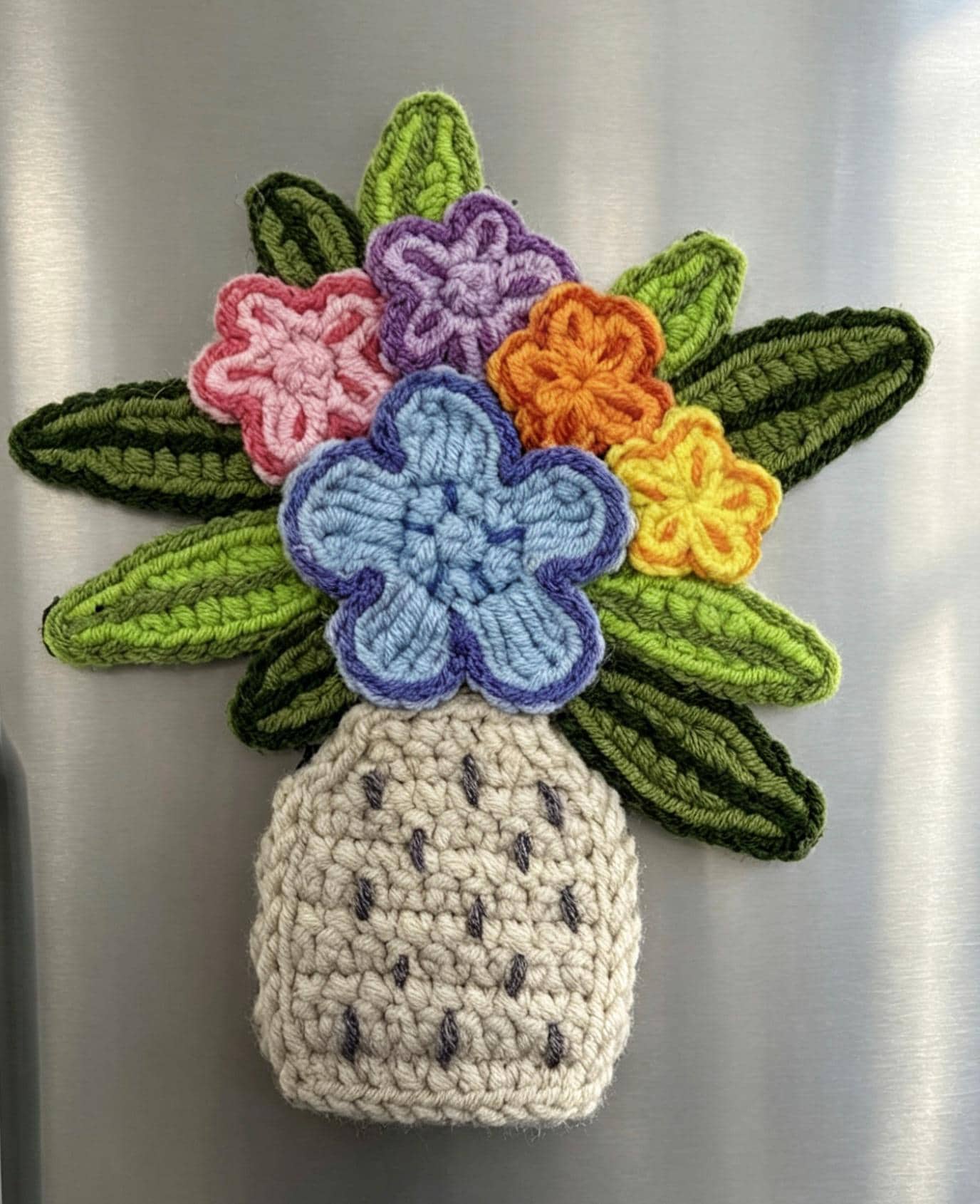 CrochetRecipe Handmade Crochet Plant Fridge Refrigerator Magnets Mini Potted Flower 3in