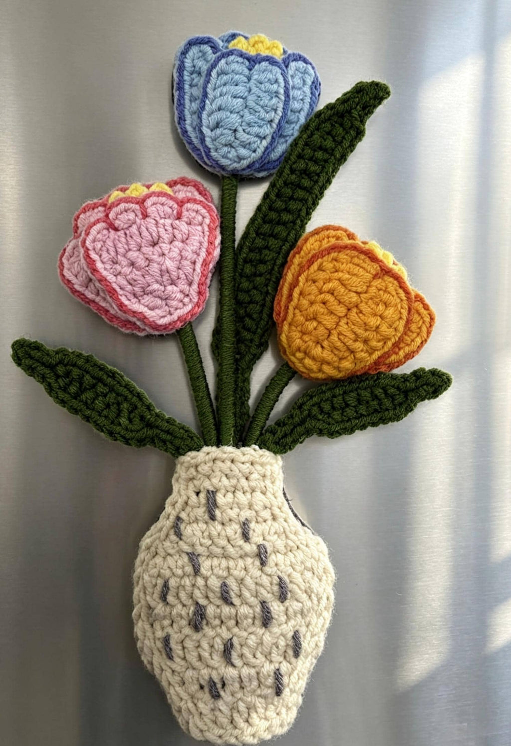 CrochetRecipe Handmade Crochet Plant Fridge Refrigerator Magnets Mini Potted Flower 3in