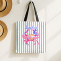 Personalized Preppy Crab Tote Bag Pink Striped Summer