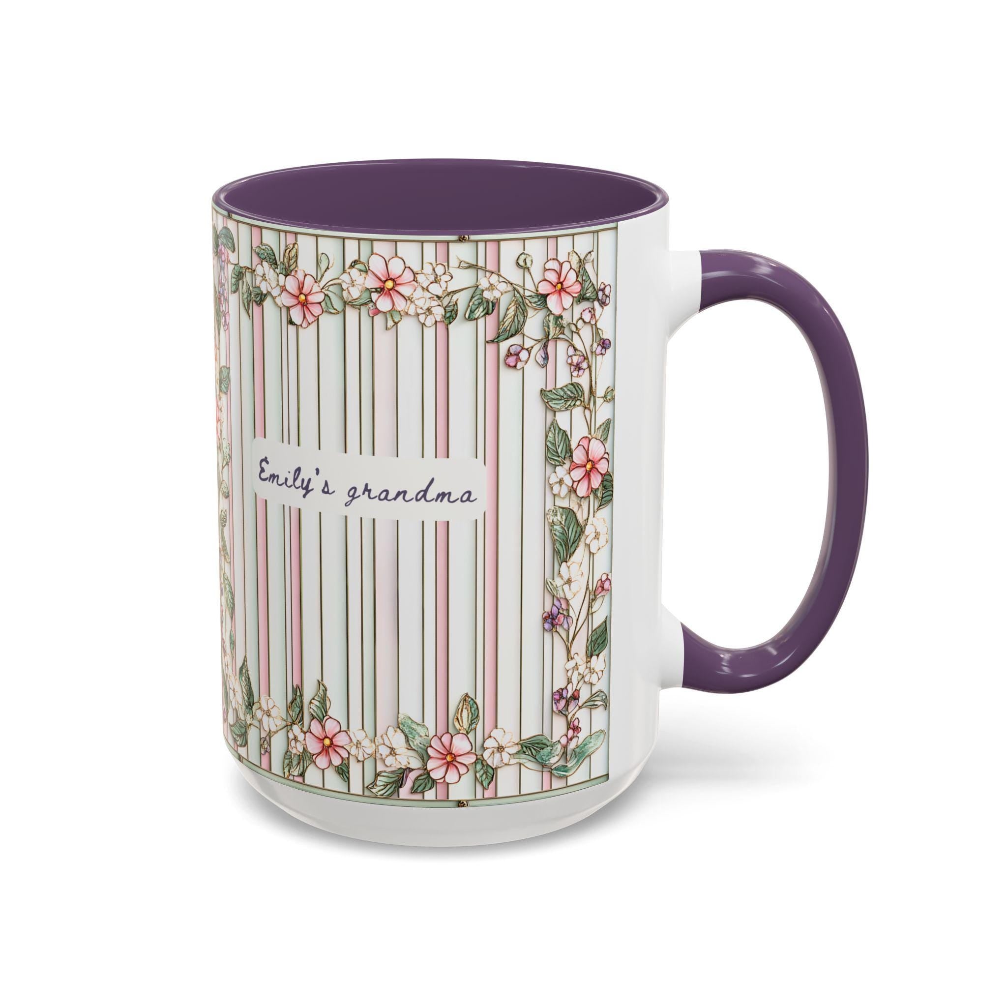 LELORESTORE Personalized Grandma Floral Stripe Mug Custom Grandkids Names