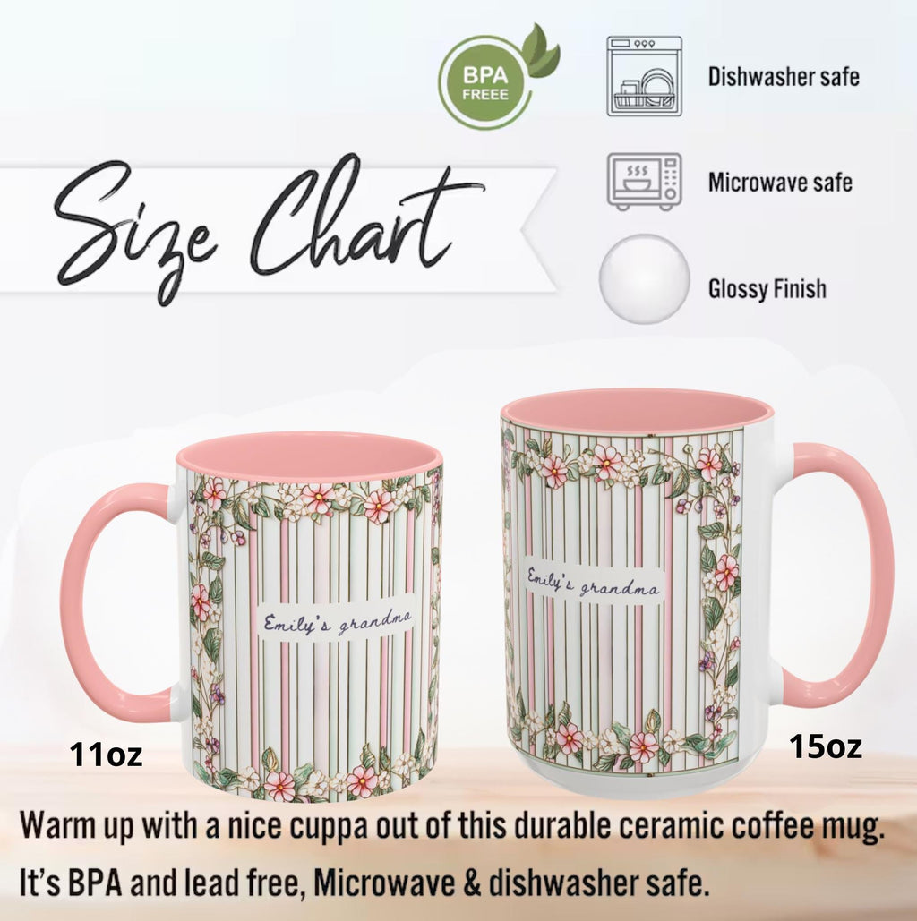 LELORESTORE Personalized Grandma Floral Stripe Mug Custom Grandkids Names