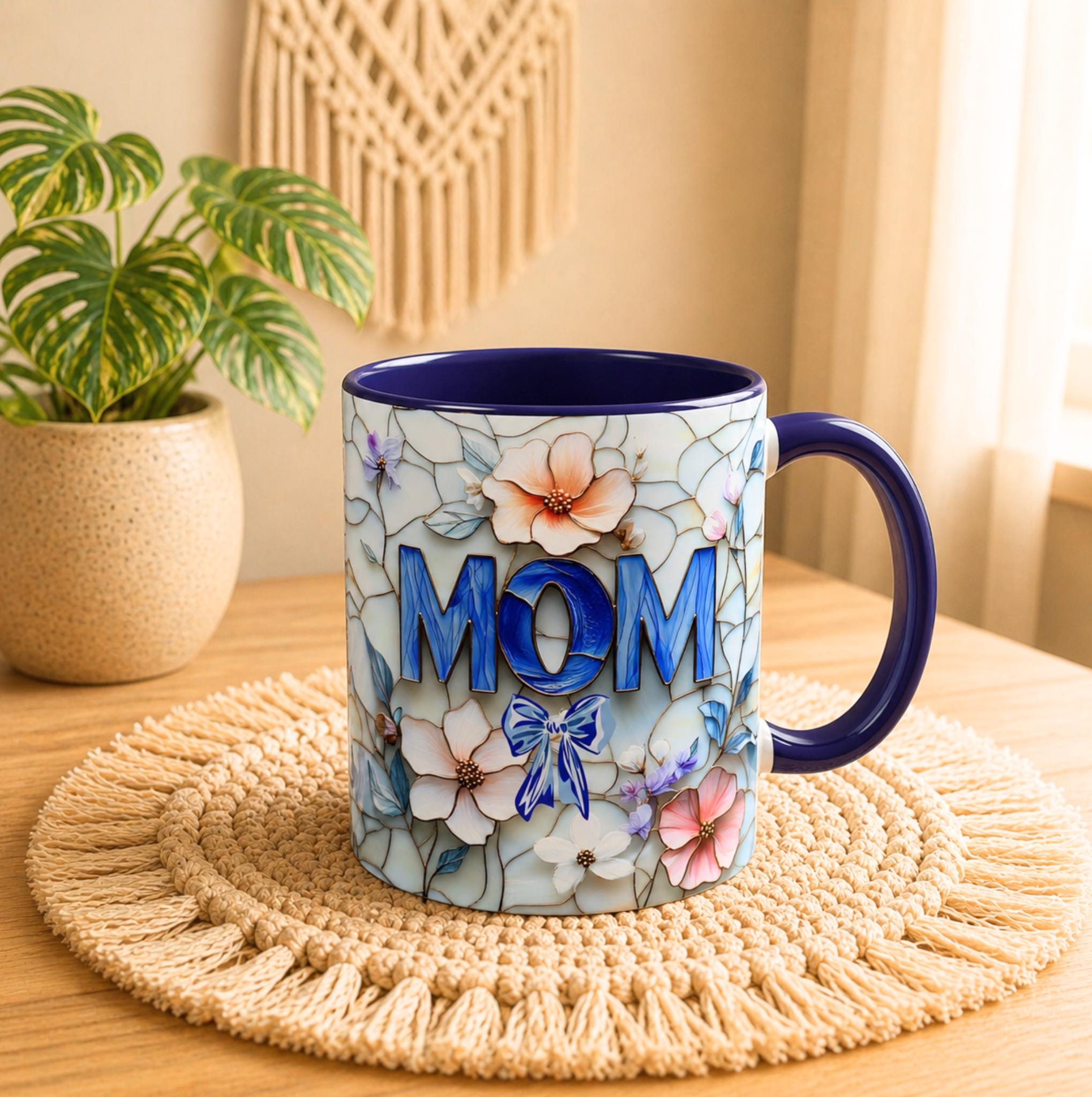 Stained Glass Style Floral MOM Mug