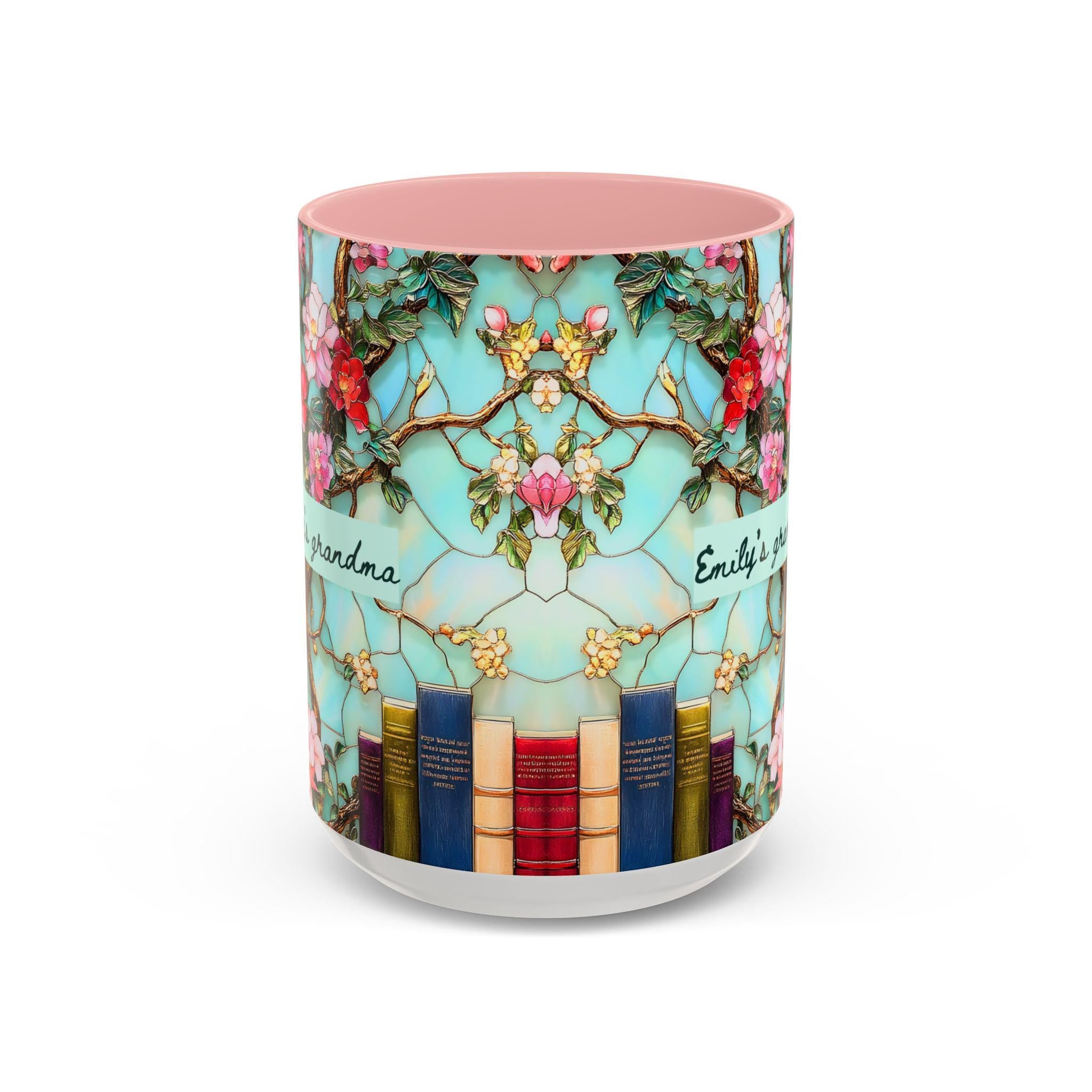 Personalized Grandma Custom Mug Name Floral Faux Stained Glass Coffee Cup