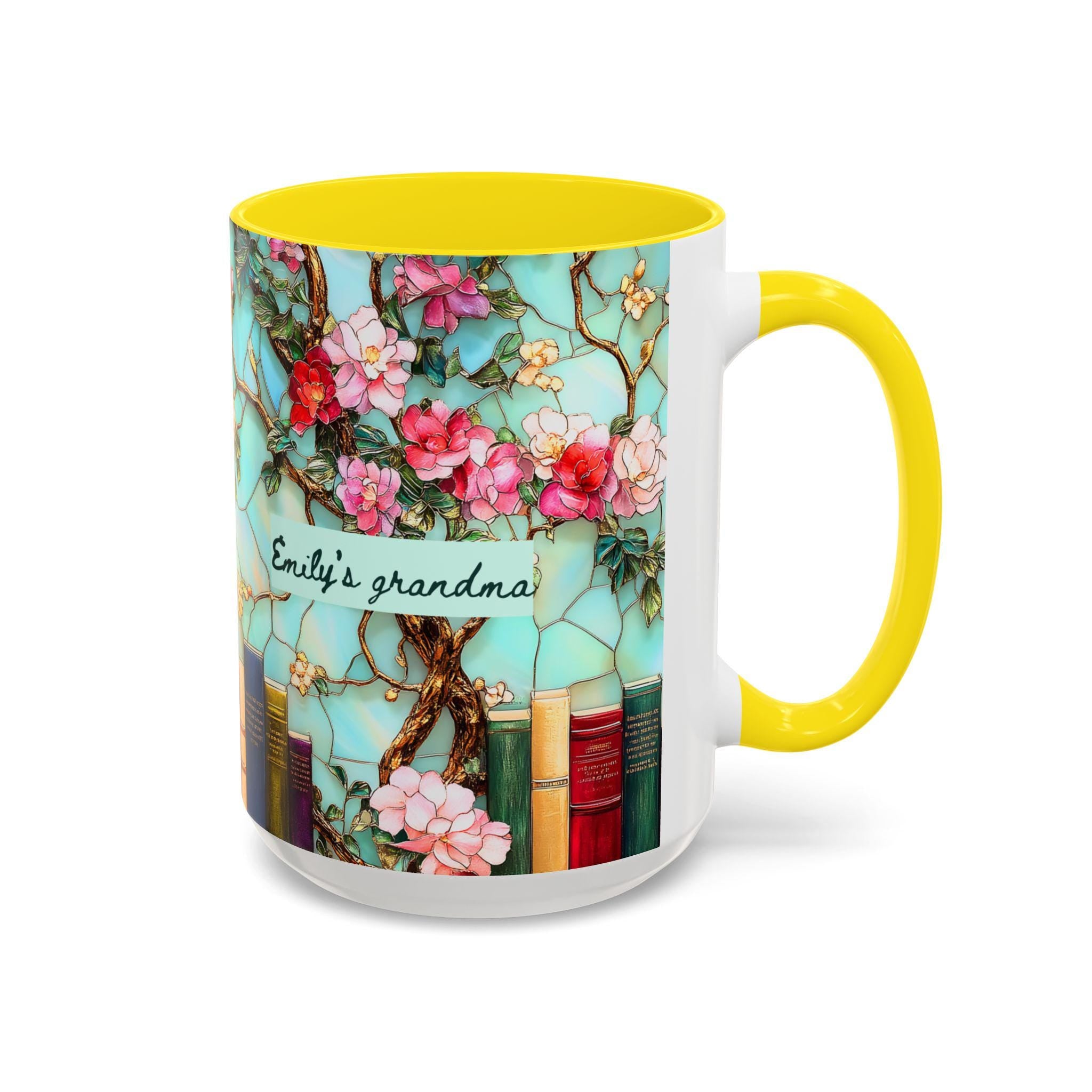 Personalized Grandma Custom Mug Name Floral Faux Stained Glass Coffee Cup