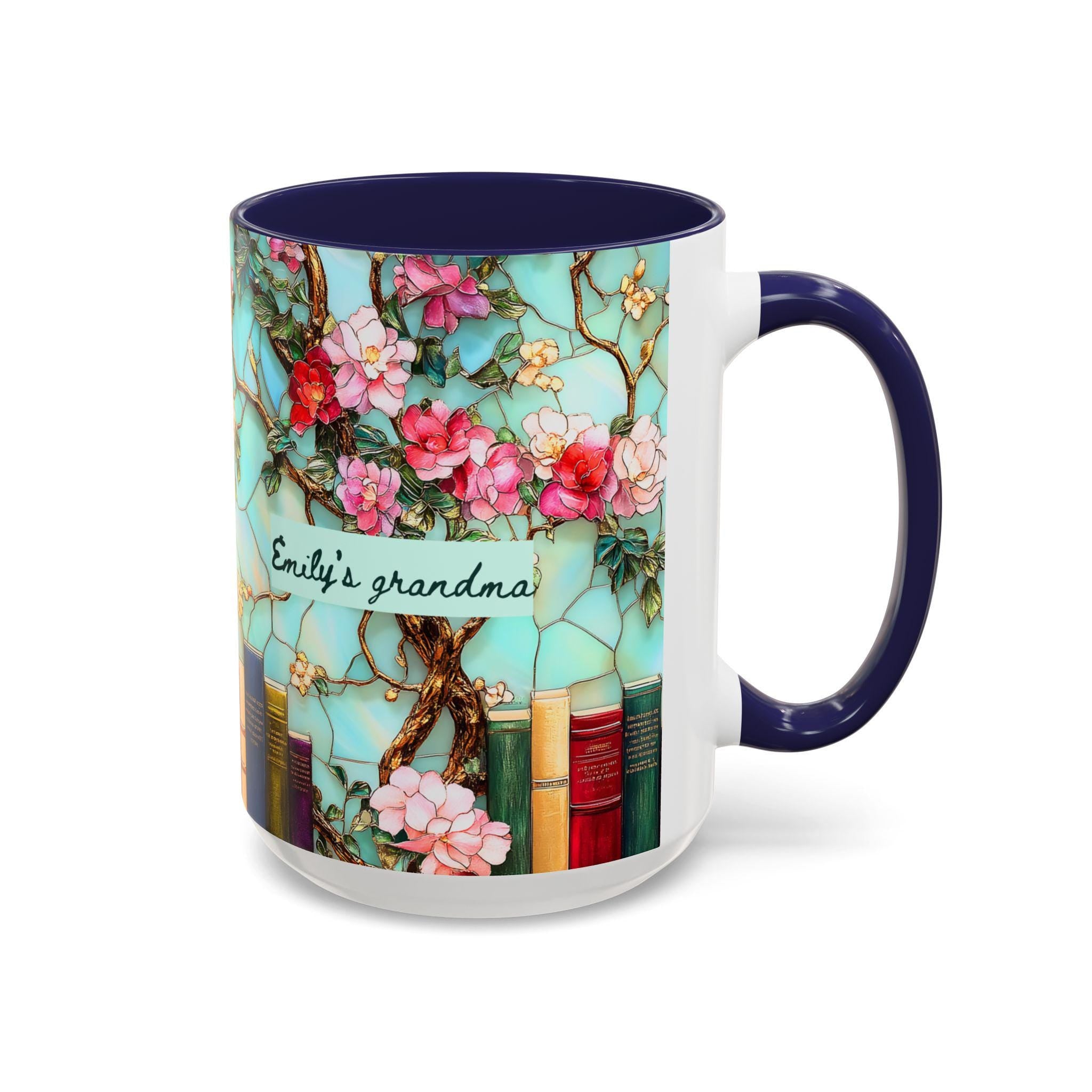 Personalized Grandma Custom Mug Name Floral Faux Stained Glass Coffee Cup
