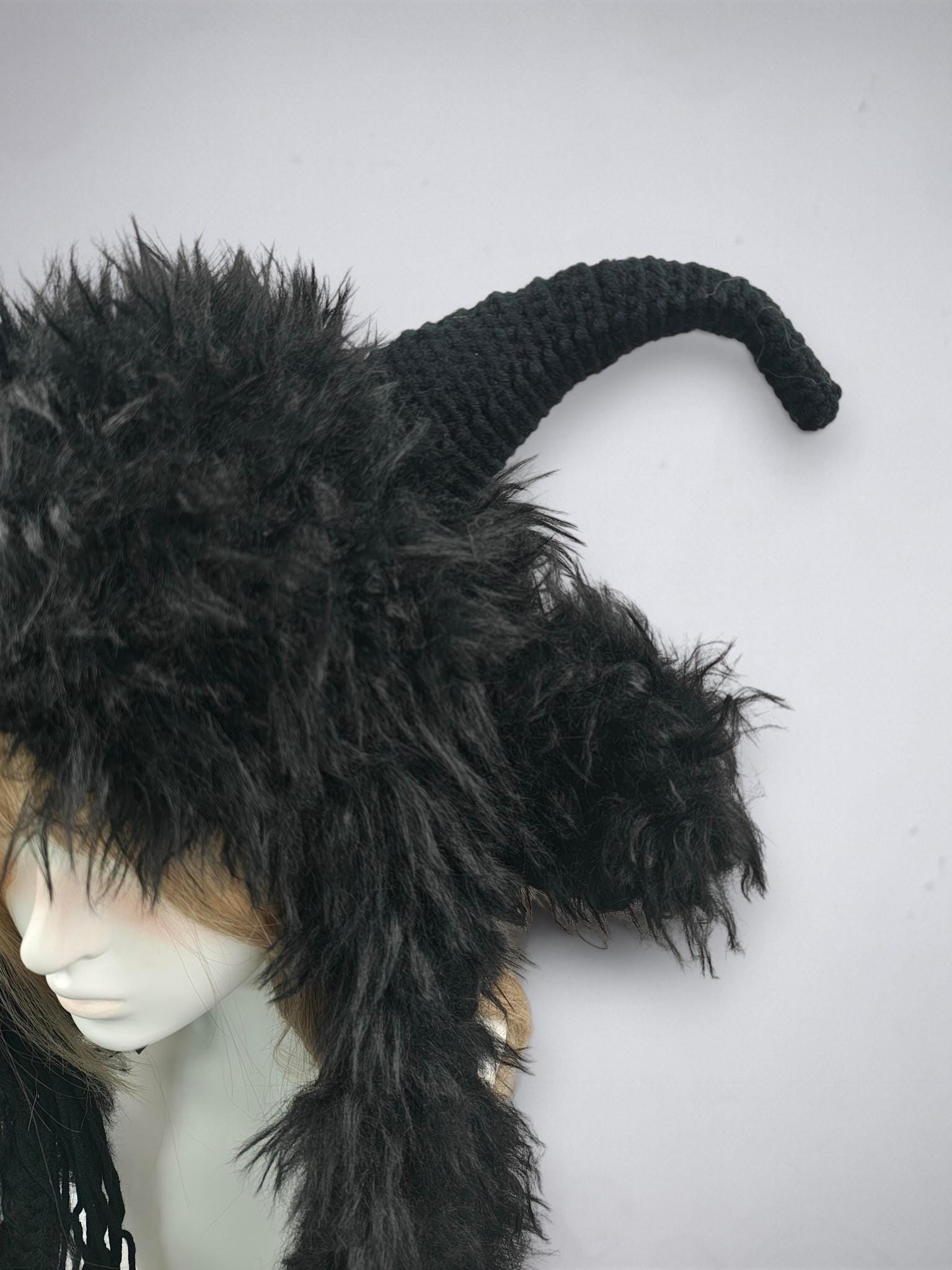 Wild Goat Horn Woodland Hat With Long Savage Fur