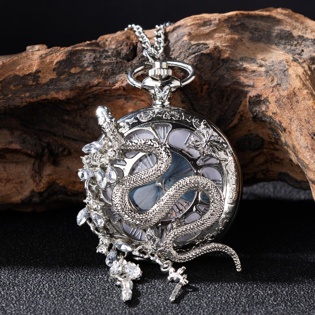 Oryeia Handmade Snake & Butterfly Specimen Gothic Pocket Watch