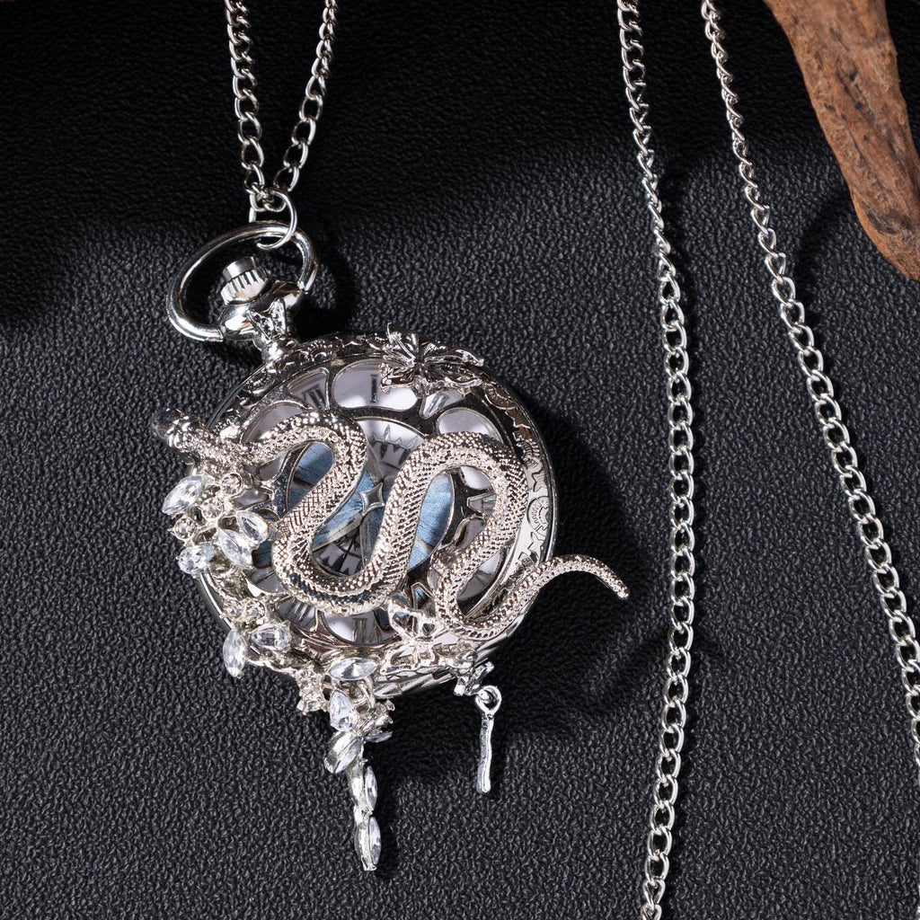 Oryeia Handmade Snake & Butterfly Specimen Gothic Pocket Watch