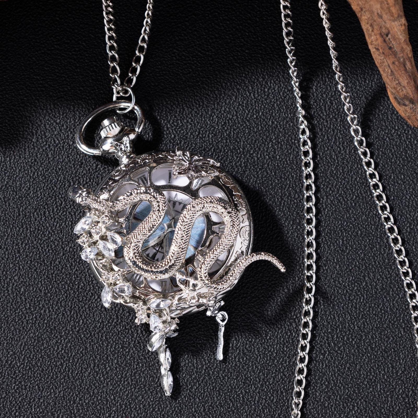 Oryeia Handmade Snake & Butterfly Specimen Gothic Pocket Watch