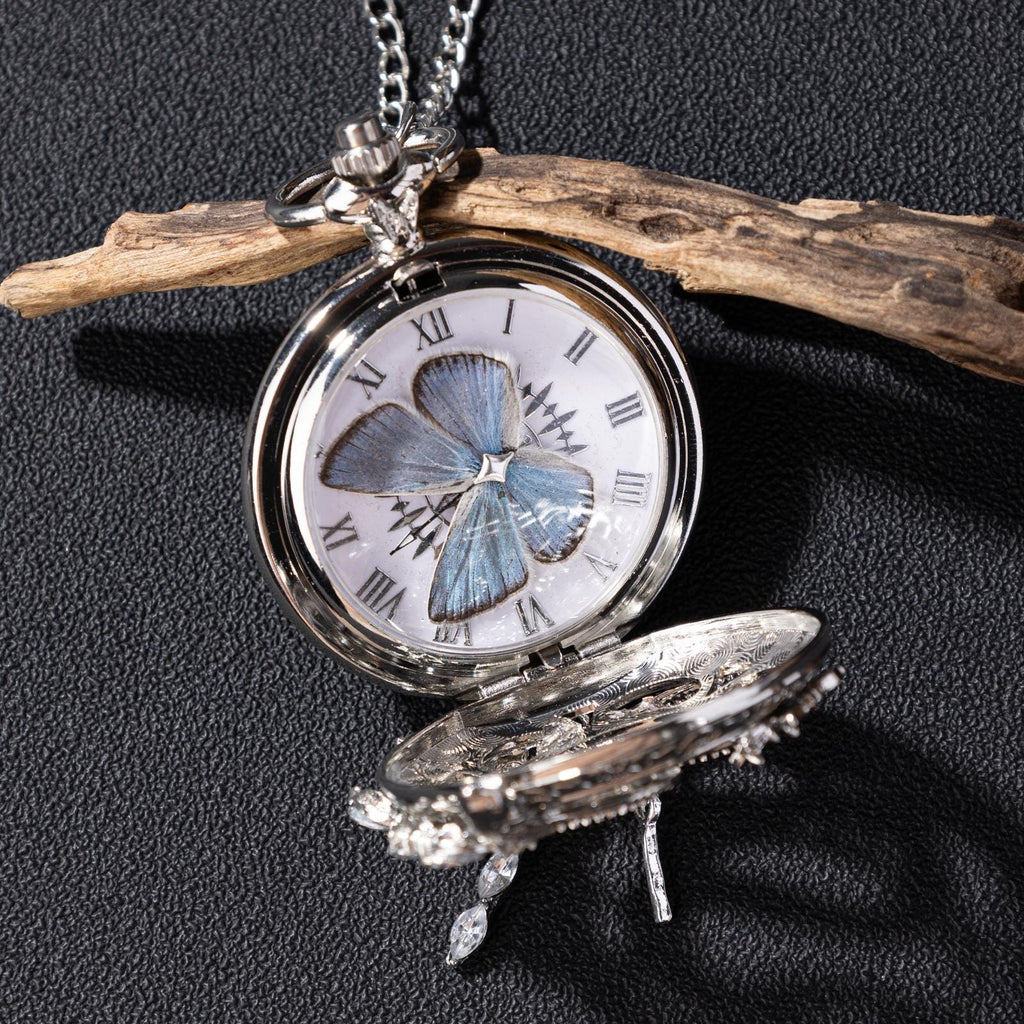 Oryeia Handmade Snake & Butterfly Specimen Gothic Pocket Watch