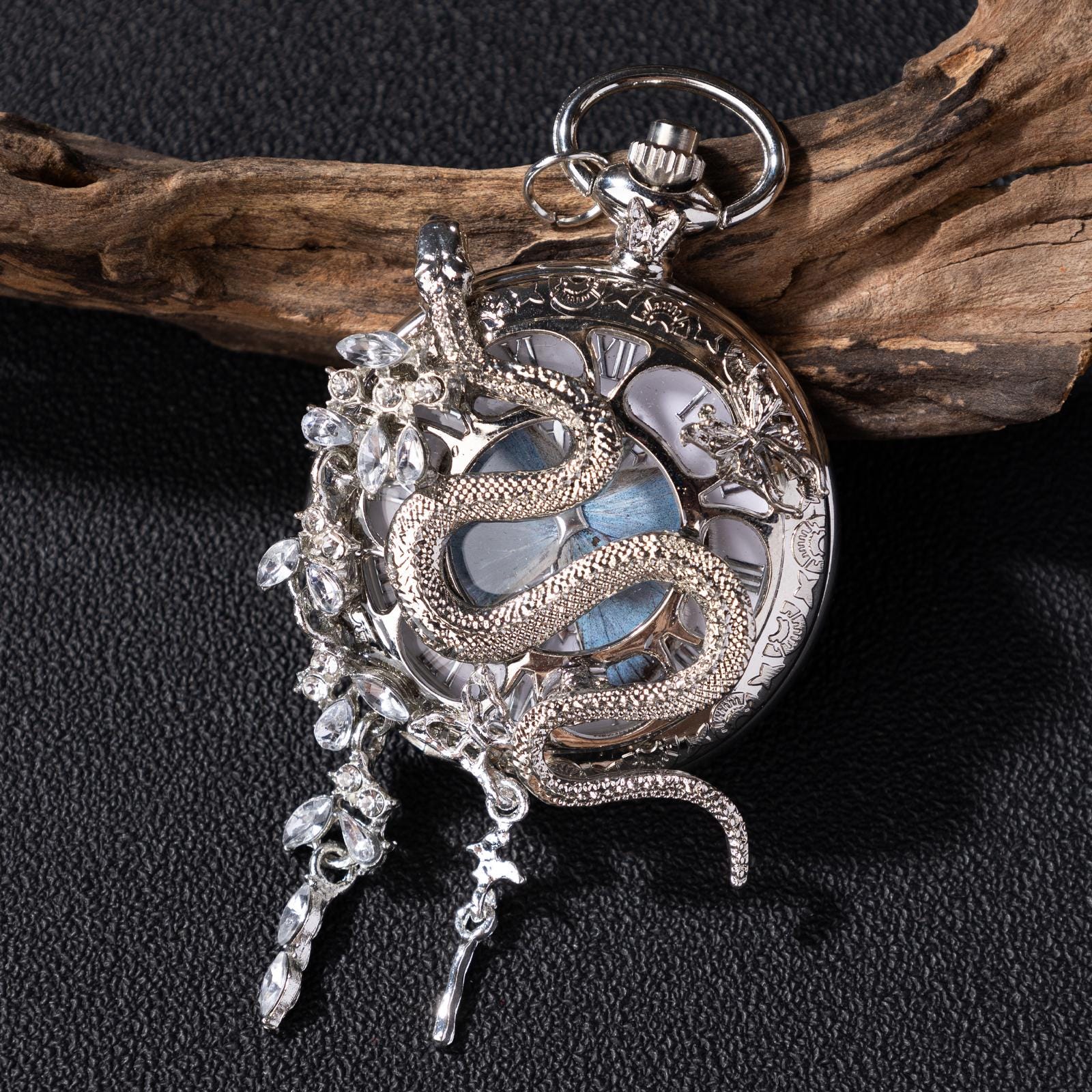 Oryeia Handmade Snake & Butterfly Specimen Gothic Pocket Watch