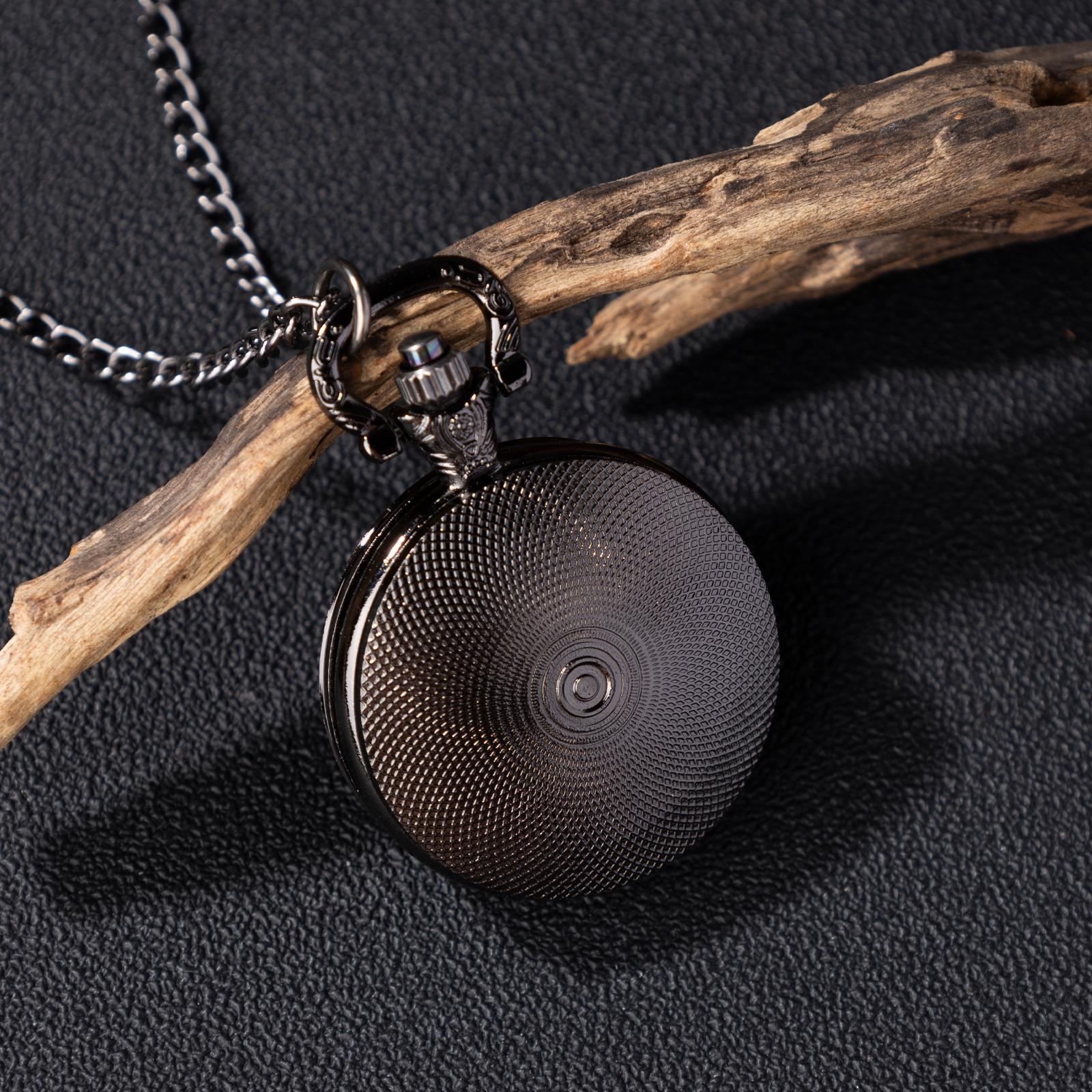 Oryeia Vintage Rose Love Pocket Watch Necklace Black Gunmetal