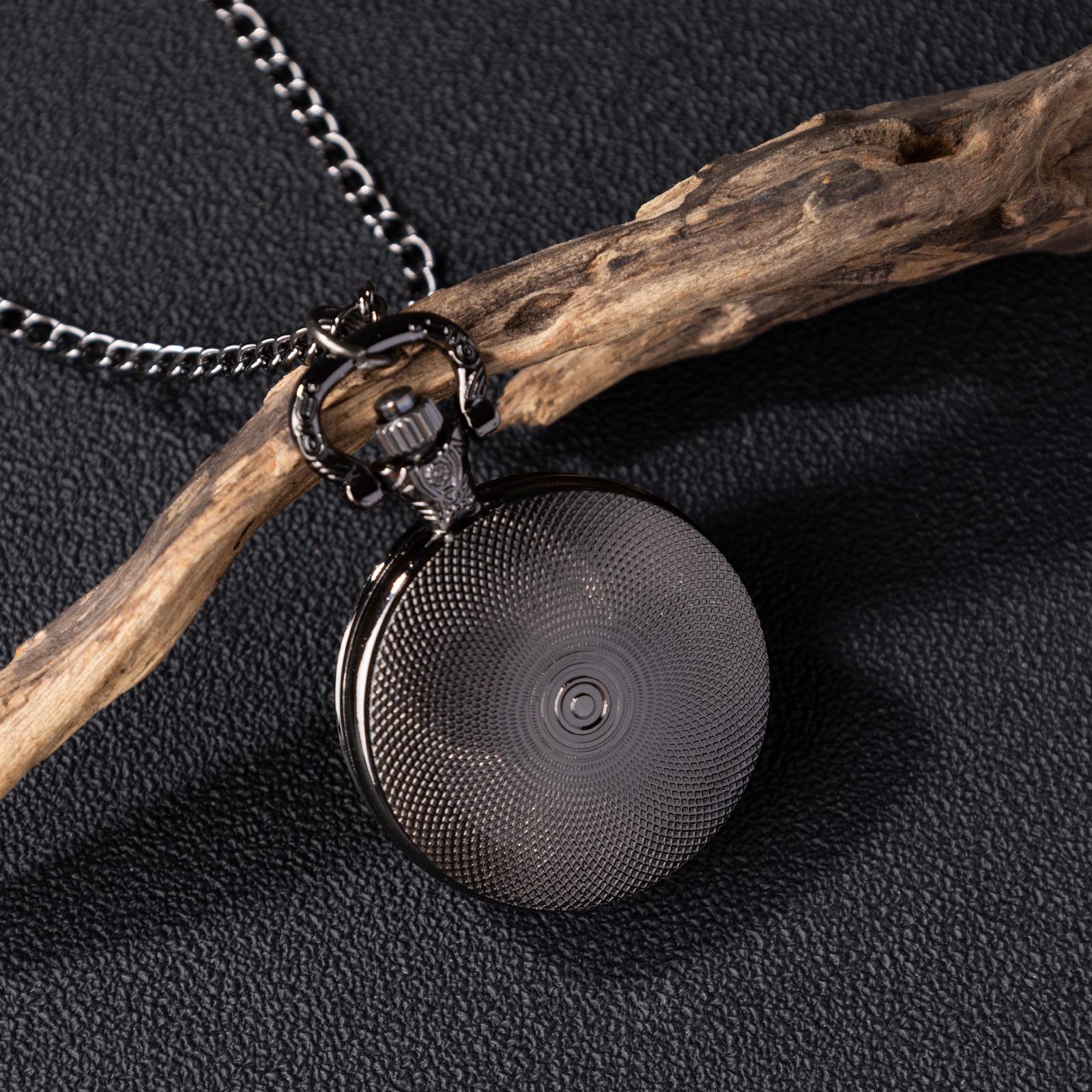 Oryeia Vintage Raven Gothic Pocket Watch Necklace Black Gunmetal