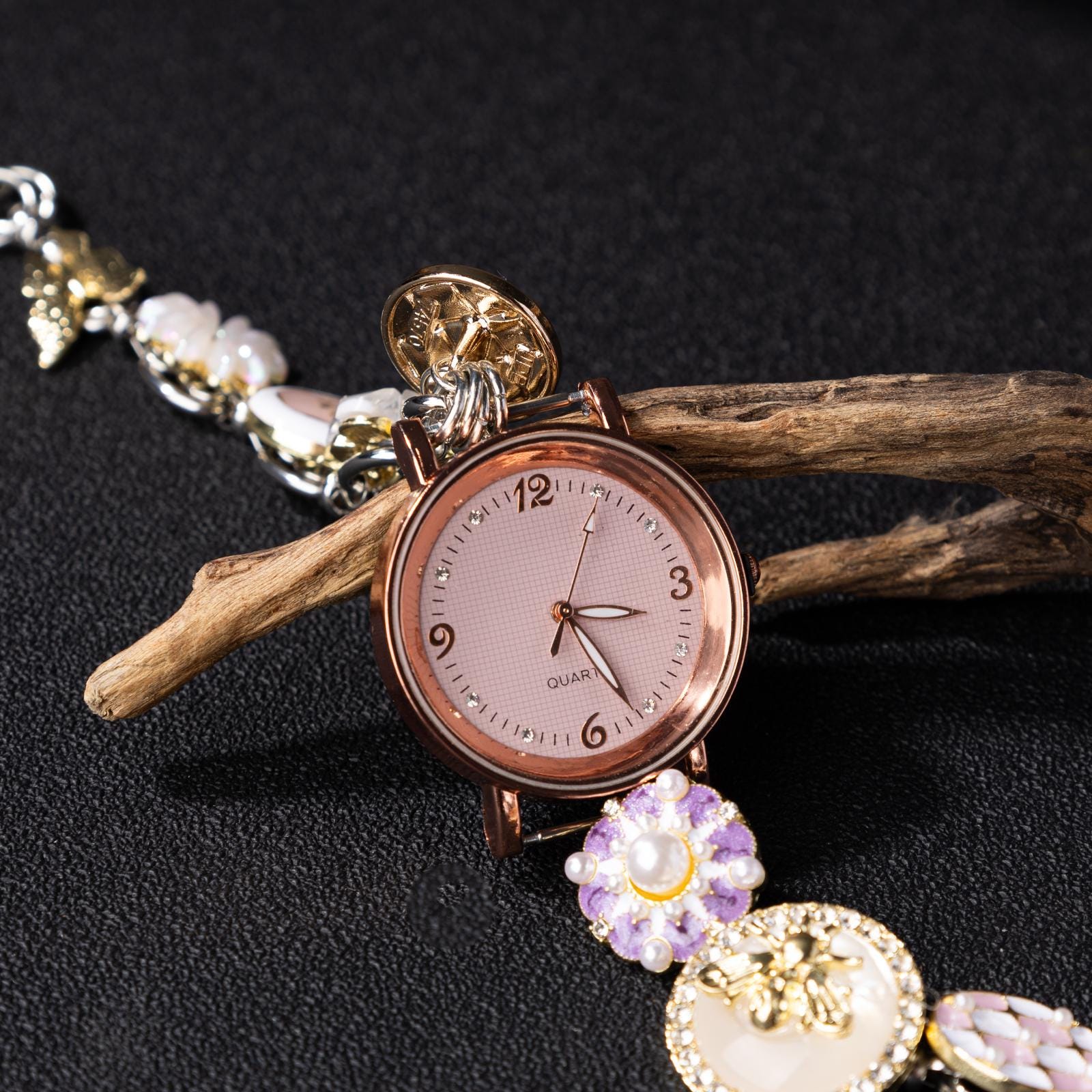 Oryeia Handmade Vintage Watch Face Purse Strap Adjustable Rose Gold