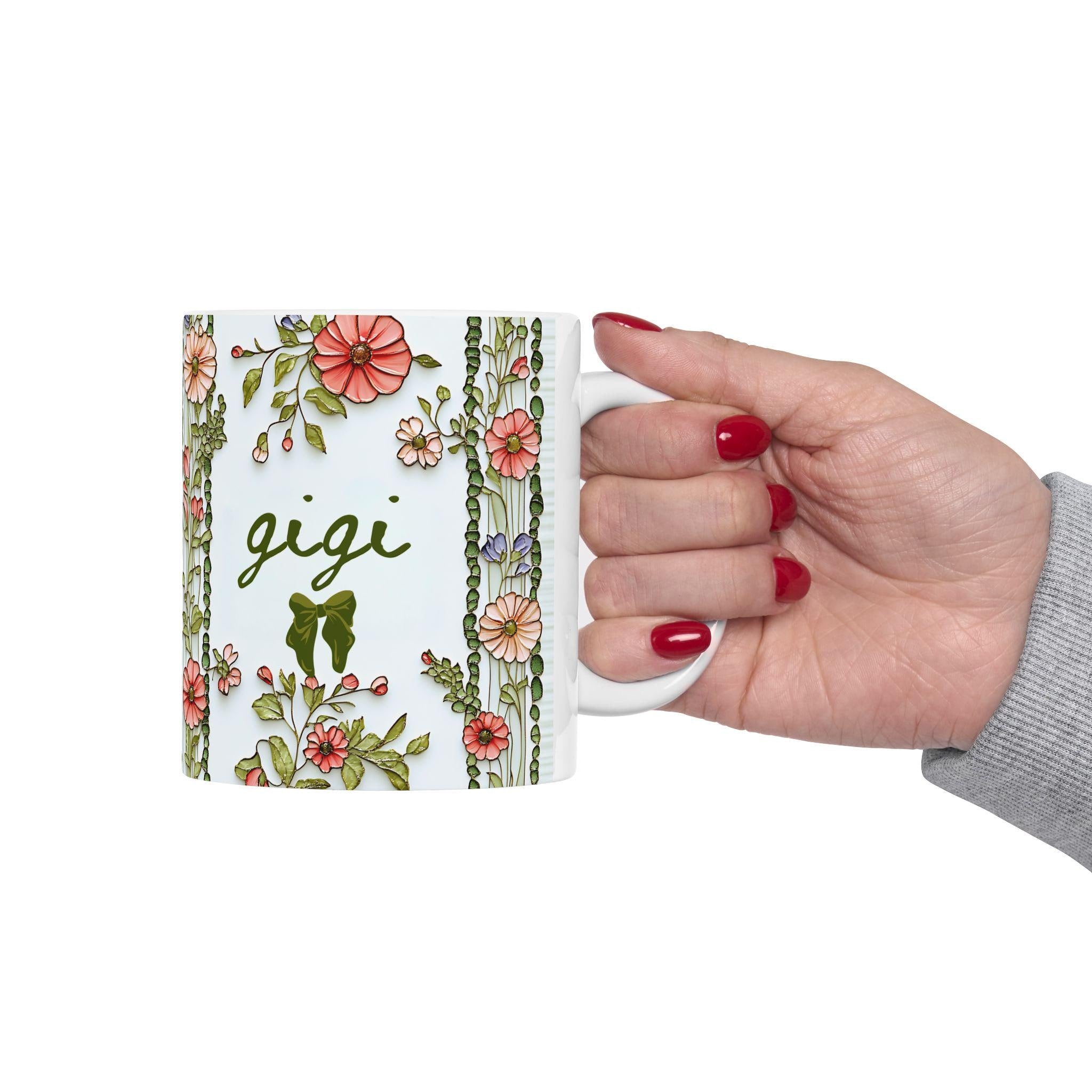 LELORESTORE Personalized Gigi Floral Botanical Ceramic Coffee Mug