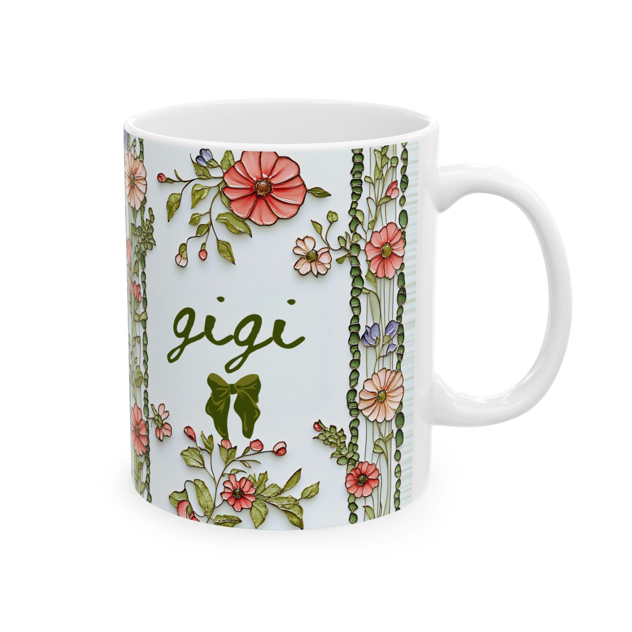 LELORESTORE Personalized Gigi Floral Botanical Ceramic Coffee Mug