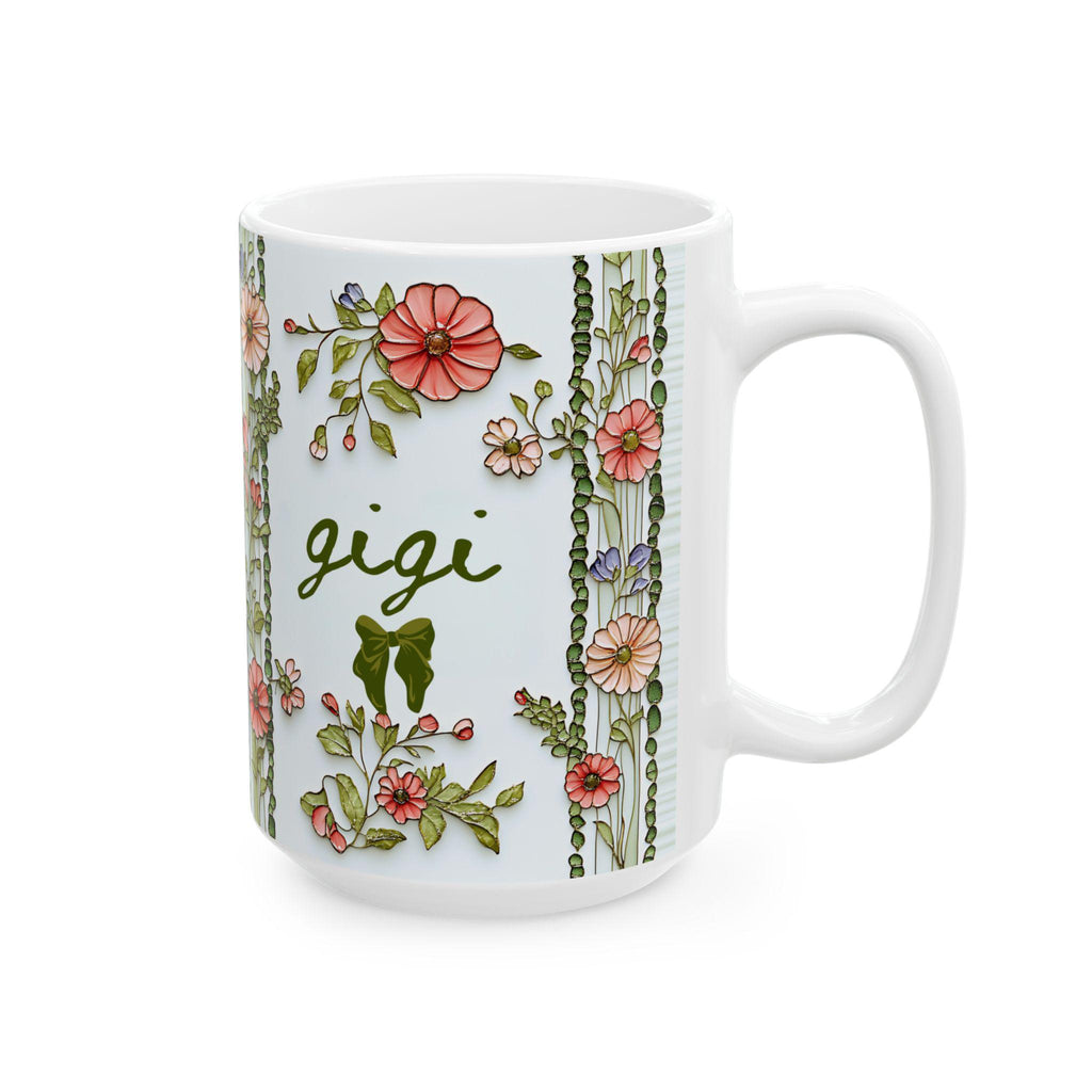 LELORESTORE Personalized Gigi Floral Botanical Ceramic Coffee Mug