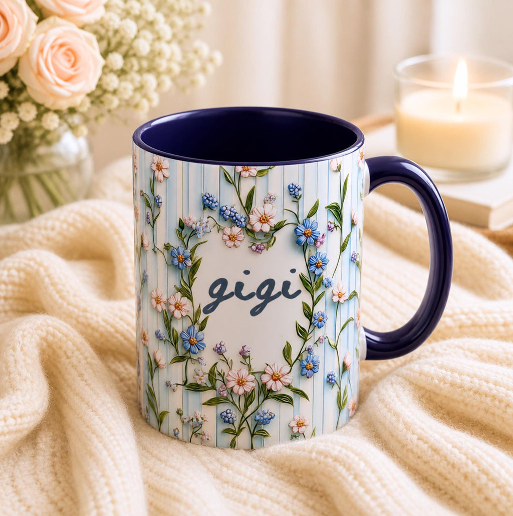 LELORESTORE Personalized Gigi Floral Mug Custom Name Coffee Cup