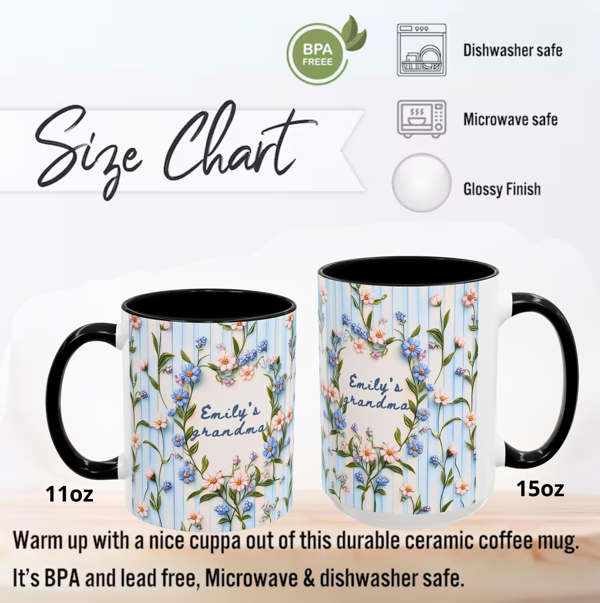 LELORESTORE Personalized Gigi Floral Mug Custom Name Coffee Cup